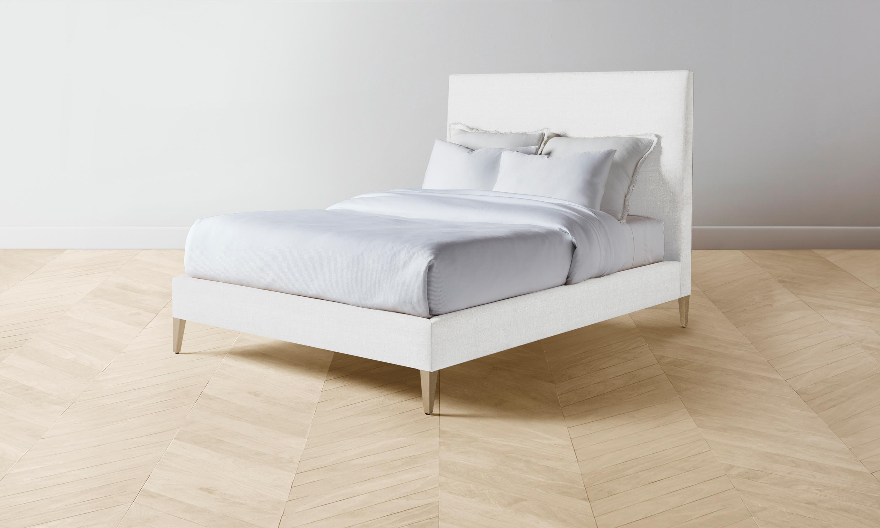 The Essex Bed - Premium Performance Linen Weave Pure White Queen Size Bed Frame - Perfect for Modern Bedrooms & Guest Rooms