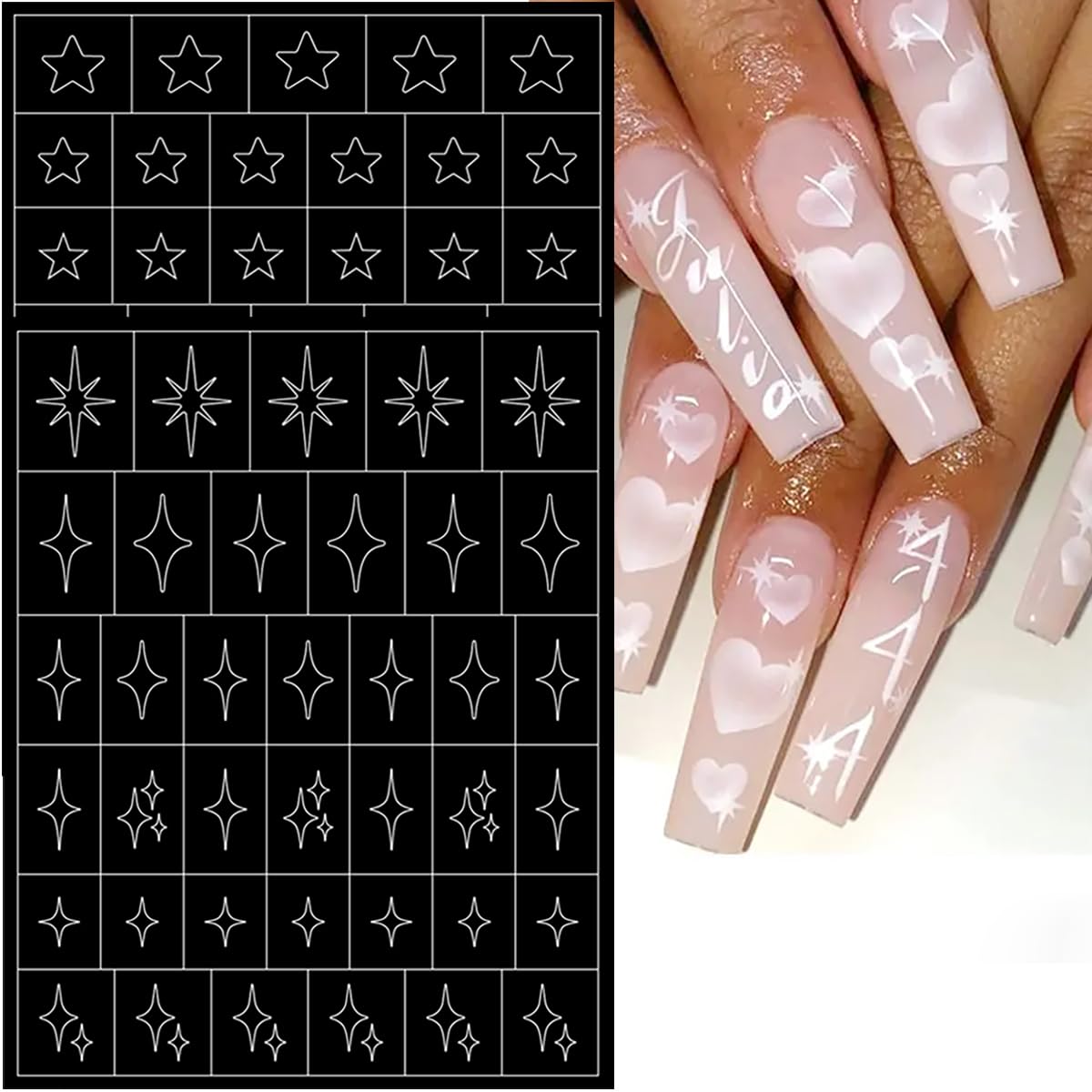 3D Heart Star Nail Stickers - Self-Adhesive Nail Art Decals for DIY Manicure & Salon Use