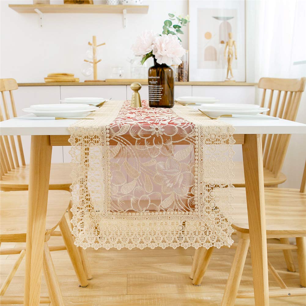 72 Inch Embroidery Linen Table Runner for Dining Room - Elegant Burlap Table Cover & Kitchen Decor, Perfect for Holiday Dinners & Home Entertaining