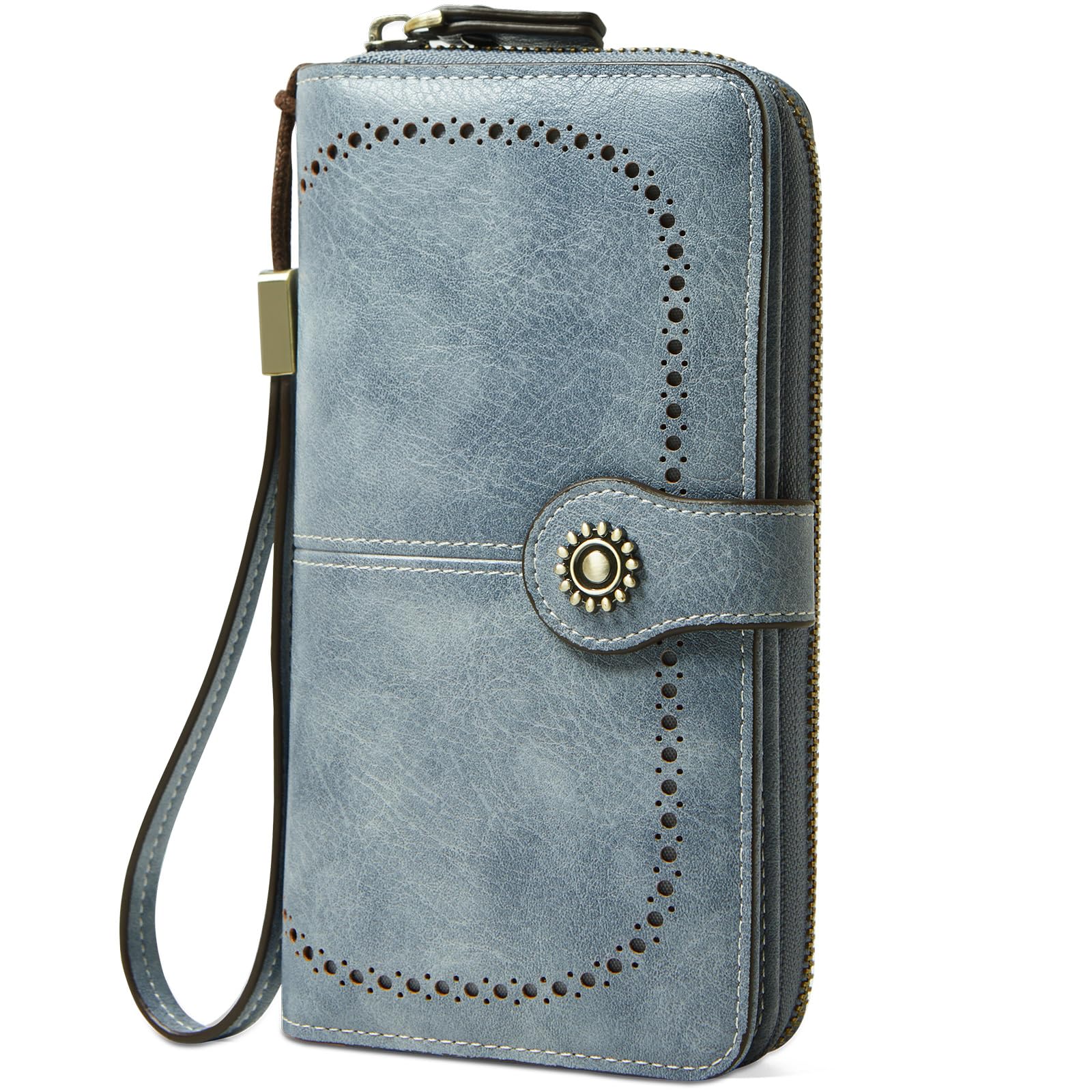 RFID Blocking Leather Wallet for Women - Large Capacity Card Holder, Phone Clutch & Travel Purse with Wristlet | Perfect for Everyday Use, Shopping & Business Travel