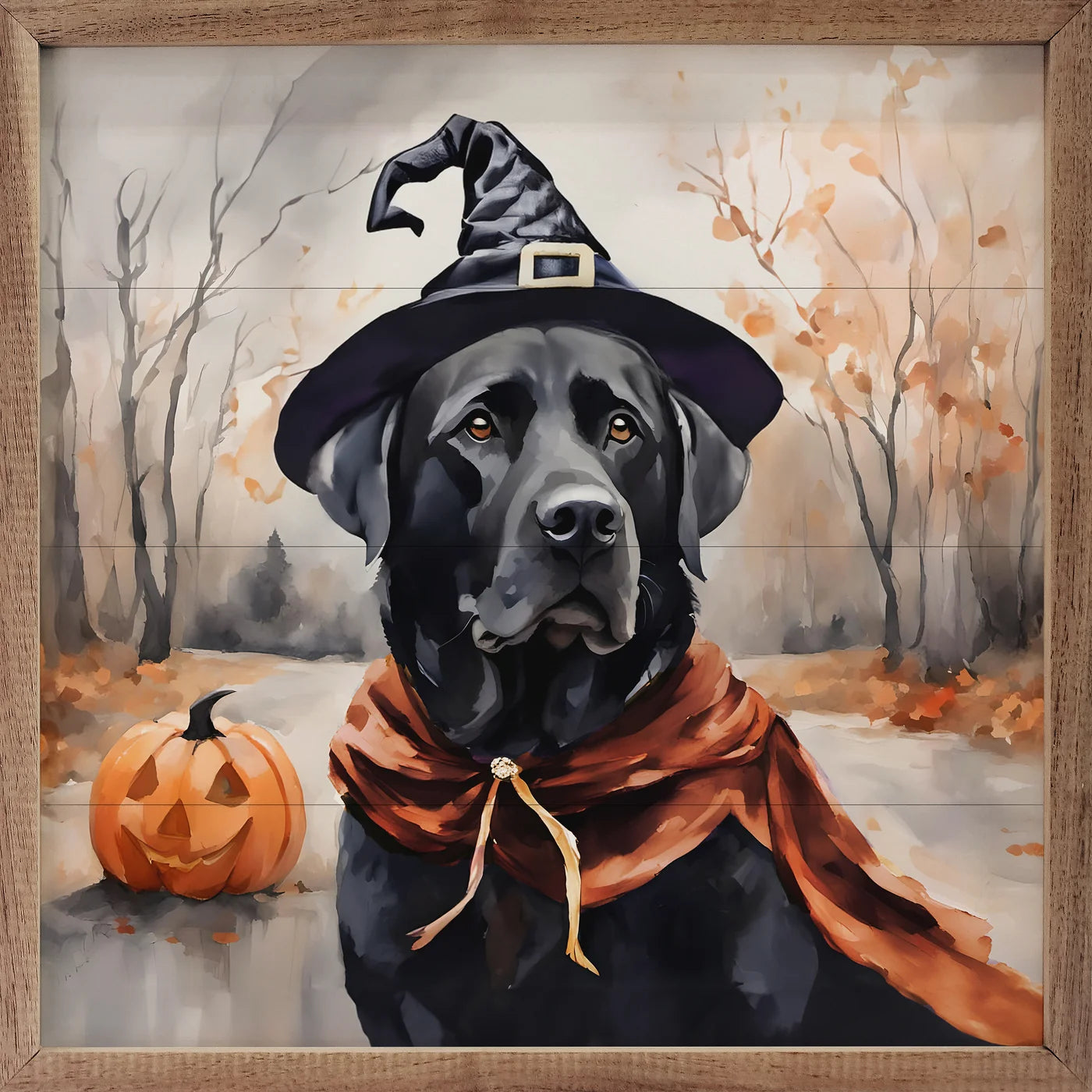 Halloween Black Labrador Wood Framed Wall Art Print - Spooky Pet Decor for Living Room, Bedroom & Office