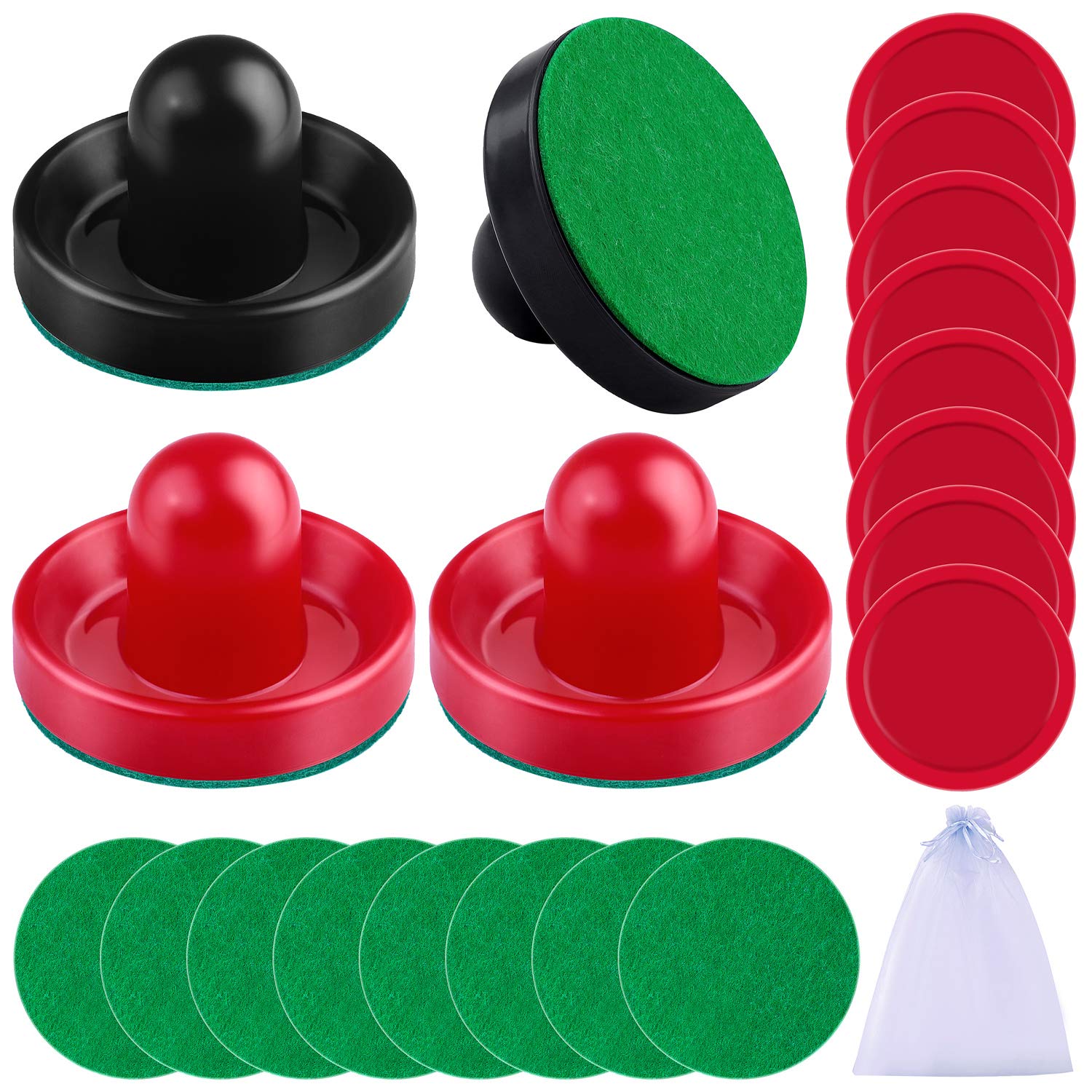 URATOT Air Hockey Paddles Set - 4 Pushers, 8 Red Pucks & 8 Green Pucks - Replacement Accessories for Air Hockey Game Tables - Perfect for Family Game Nights & Arcade Fun