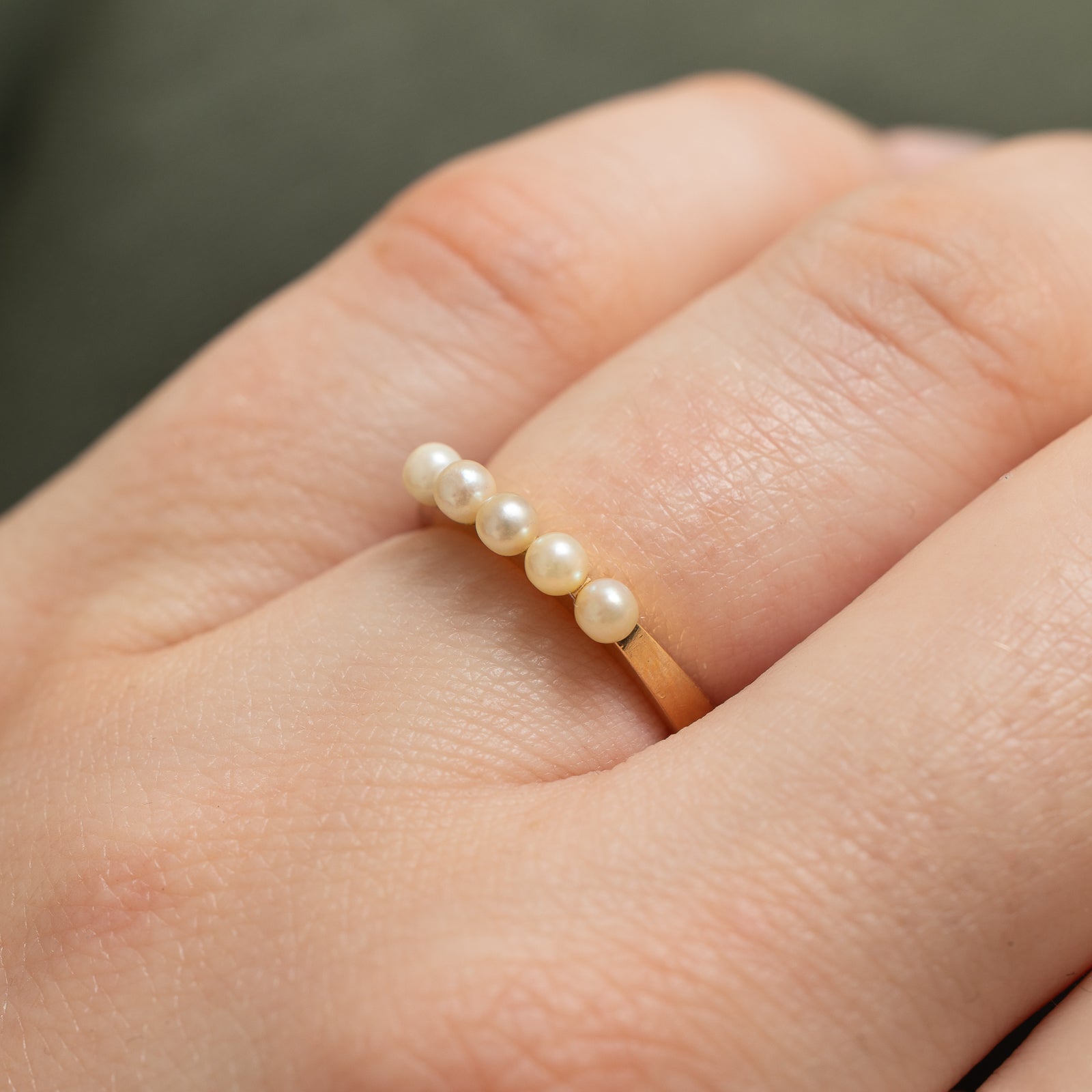 Five Stone Pearl Ring for Women - Size 4.5 - Elegant Bridal Jewelry, Wedding Band, Anniversary Gift, Engagement Ring, Promise Ring for Her