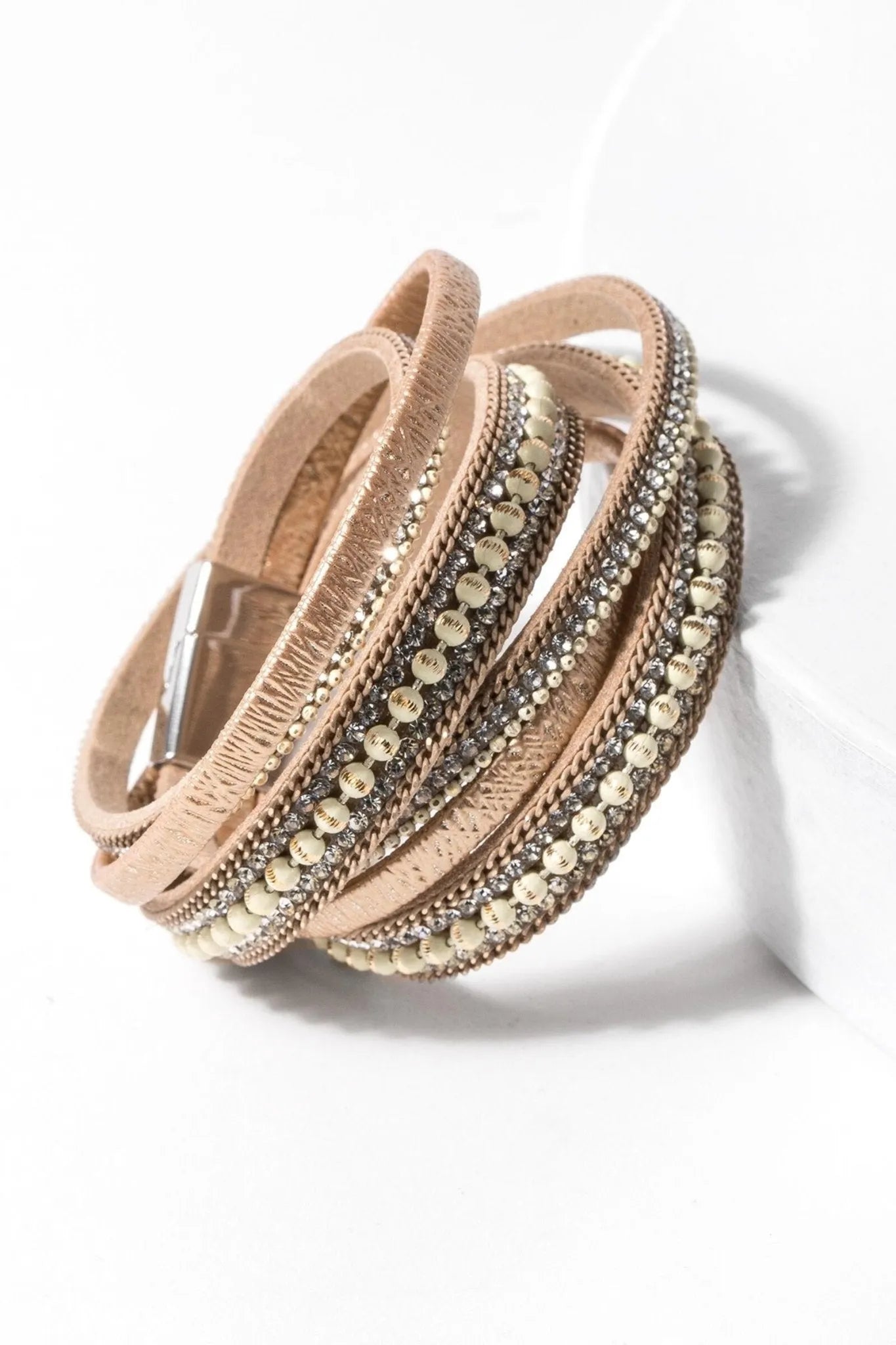Hilton Double Wrap Bracelet for Women - Adjustable Leather Wristband with Beaded Accents - Perfect for Casual Wear, Office & Special Occasions
