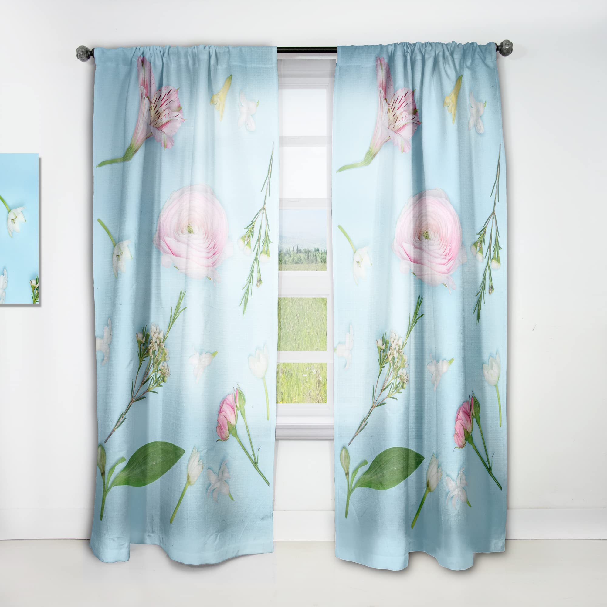 DesignQ Thermal Insulated Curtains - Fresh Beautiful Blooming Rose Pattern, 52x63 Inch Single Panel for Bedroom & Living Room - Perfect for Home Decor, Light Blocking & Energy Saving
