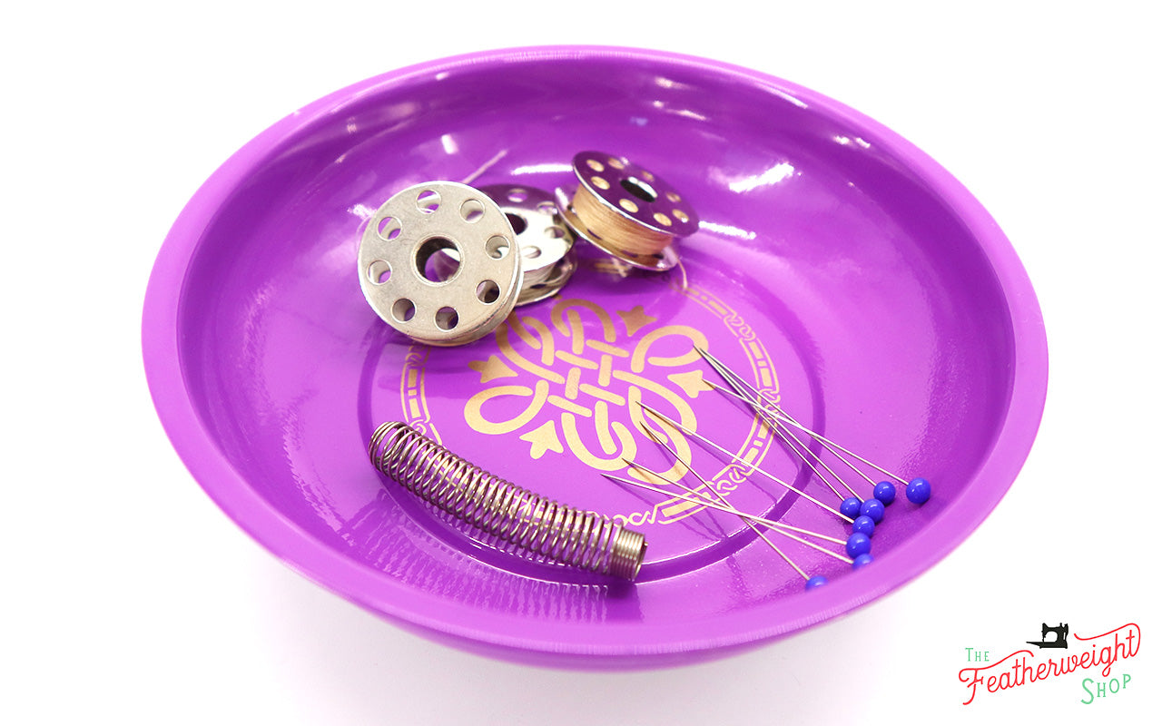 Lightweight Magnetic Dish for Pins & Tools - Purple & Gold Organizer for Jewelry Making, Sewing & Workshop Use