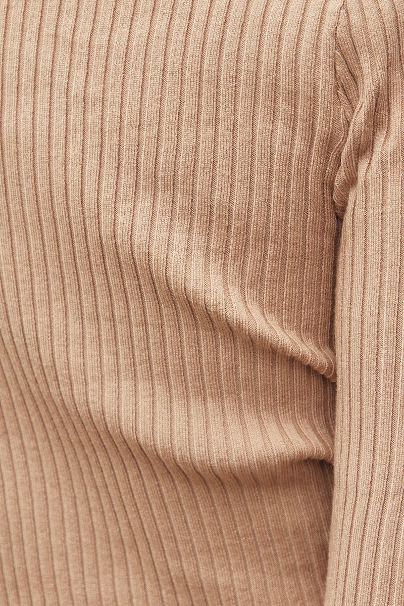 Beige V-Neck Long Sleeve Knit Top with Front Ruched Detail - Perfect for Casual Outfits, Office Wear & Fall Layering