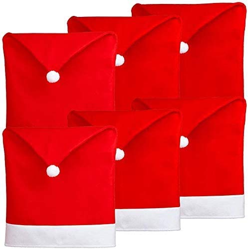 6-Pack Santa Hat Chair Covers - Festive Red Christmas Chair Back Covers for Dining Room, Kitchen & Holiday Decor (Perfect for Christmas Parties, Home Decor & Seasonal Celebrations)