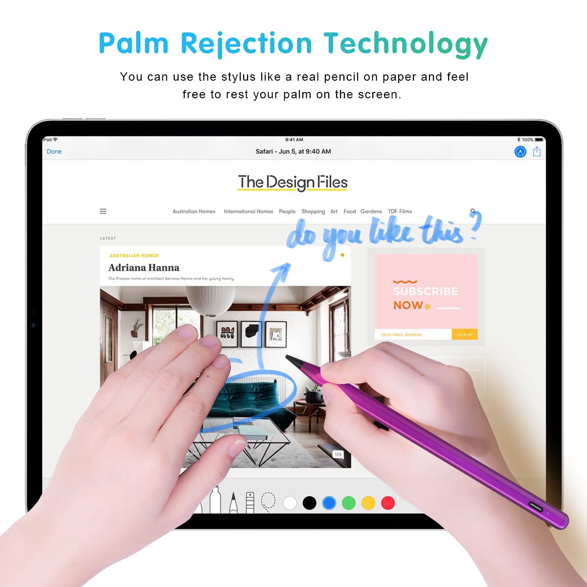 Premium Stylus Pen for iPad 10th & 9th Generation - Active Pencil with Palm Rejection Technology, Compatible with Apple iPad 2018-2023 Models (10/9/8/7/6th Gen, iPad Pro 12.9/11