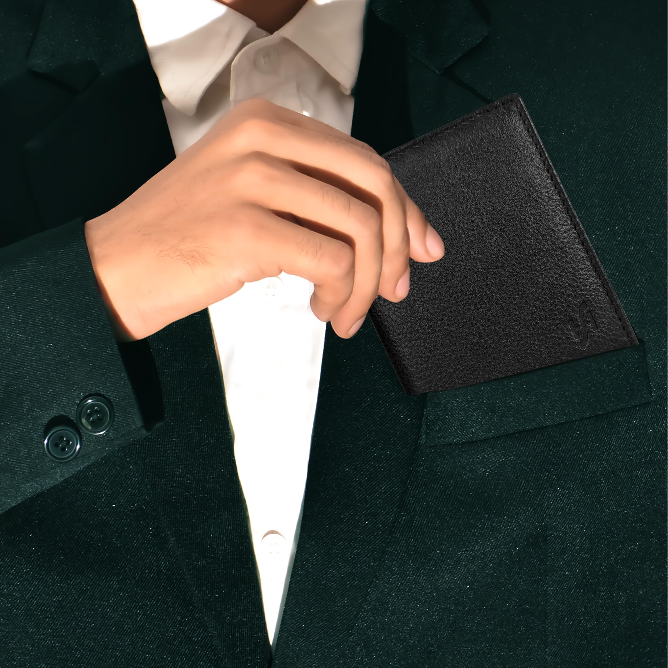 Ultra Slim Men's Nappa Leather Credit Card Holder - Minimalist RFID Blocking Wallet for Business & Travel - Black
