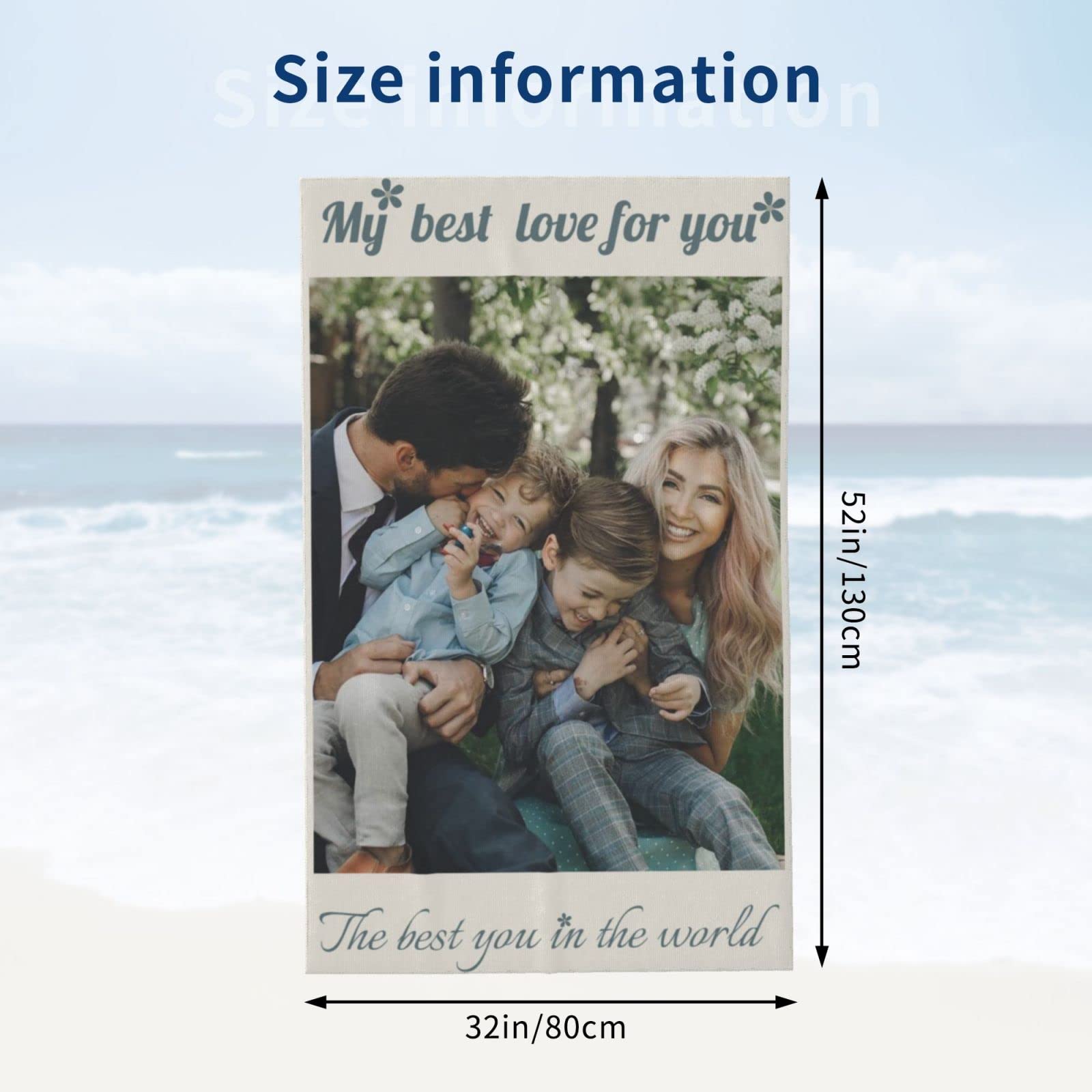 Custom Personalized Photo Beach Towels with Text - Oversized 32x52 Inch Bath Towels for Adults, Women & Men - Perfect Wedding, Birthday Gift Idea - Great for Beach, Pool, Spa & Home Decor