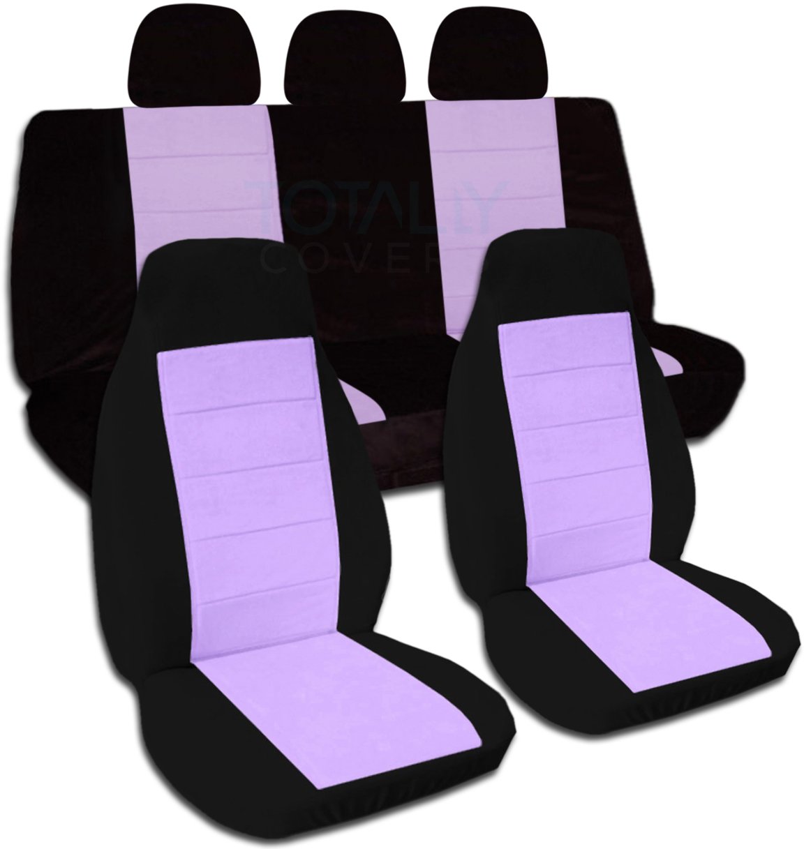 Premium Two-Tone Car Seat Covers with 3 Rear Headrest Covers - Black & Violet Universal Fit for Cars, Trucks, Vans, RVs & SUVs (21 Color Options) - Perfect for Road Trips, Daily Commutes & Vehicle Protection