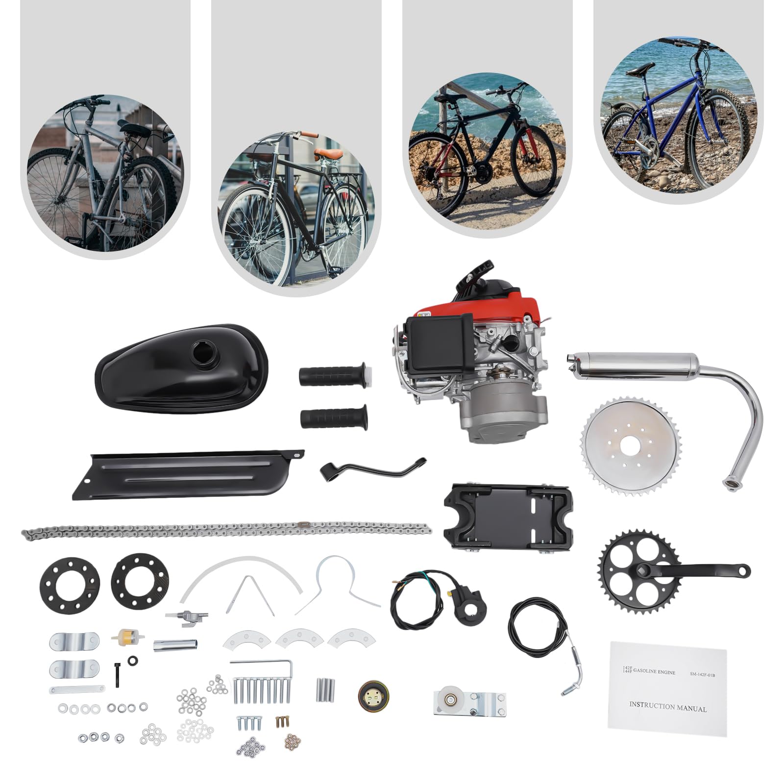 53cc 4-Stroke Bicycle Engine Kit - Gas Motorized Bike Conversion Kit with TCI Ignition & Air Cooling System for Adults - Compatible with Mountain Bikes, Road Bikes & Commuter Bikes - Perfect for DIY Bike Motorization, Urban Commuting & Off-Road Adventures