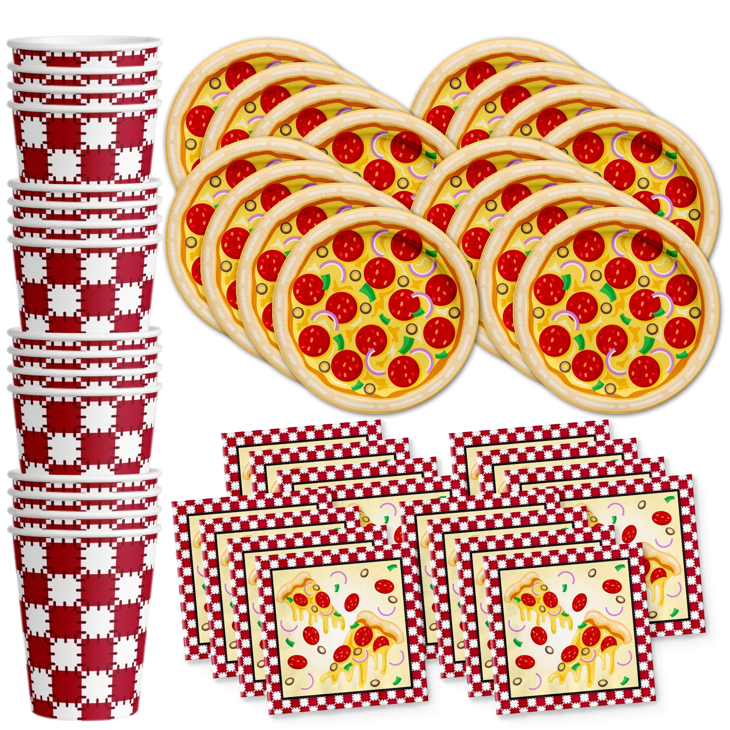 **16-Piece Pizza Themed Birthday Party Supplies Set - Plates, Napkins, Cups & Tableware Kit for Kids & Adults - Perfect for Pizza Parties, Birthdays & Family Gatherings**