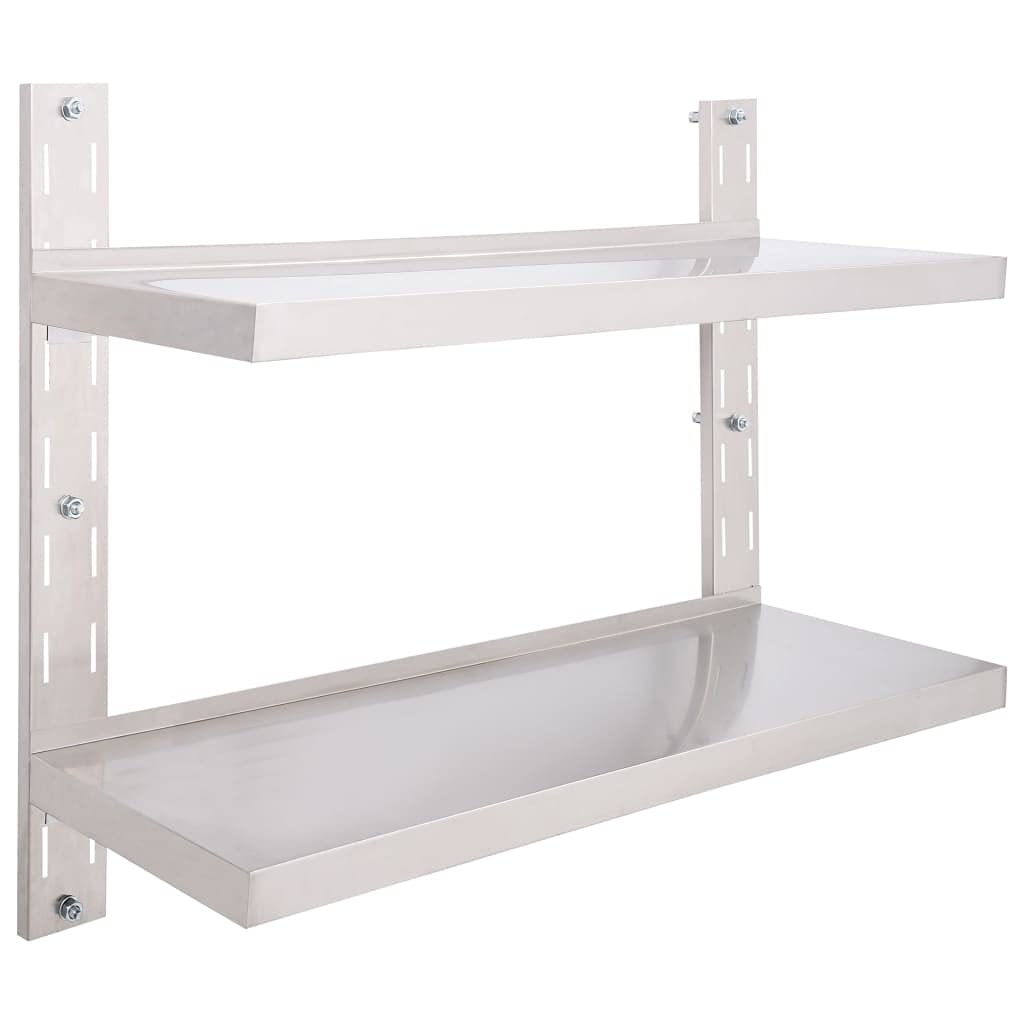 2-Tier Floating Wall Shelf - Stainless Steel Shelving for Restaurant, Bar, Home, Kitchen, Laundry, Garage & Utility Room - 39.4
