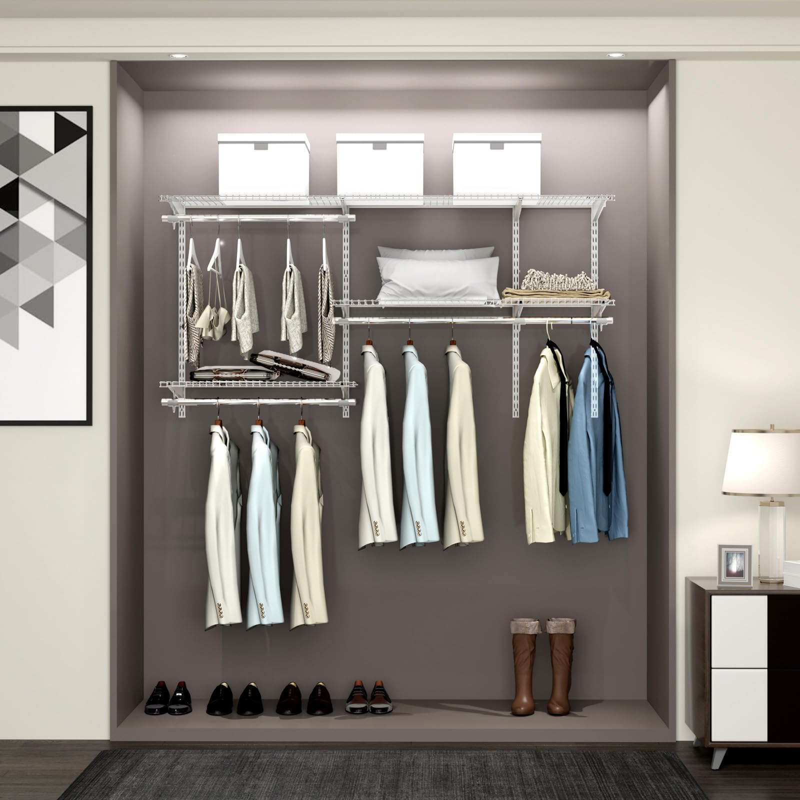 Tangkula 3-5 FT Adjustable Wall-Mounted Closet Organizer System Kit with Wire Shelves & Hanging Rods - Customizable Storage Solution for Bedroom, Walk-In Closet & Small Space Organization