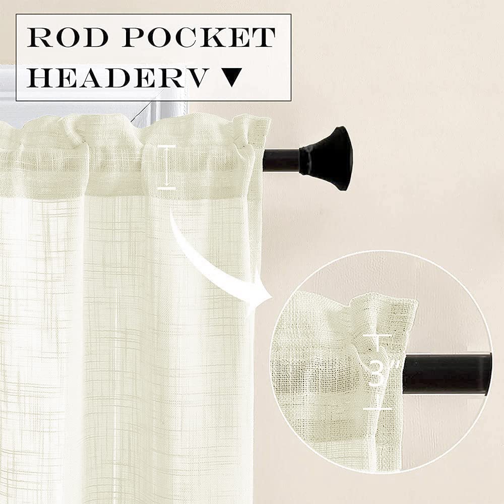 Modern Farmhouse Kitchen Curtains Set of 2 - Linen Textured Boho Valances with Rod Pocket, Semi-Sheer Tier/Cafe Curtains in Off White, Cream, Ivory & Beige - Perfect for Kitchen Windows, Bedroom Decor & Cozy Farmhouse Style