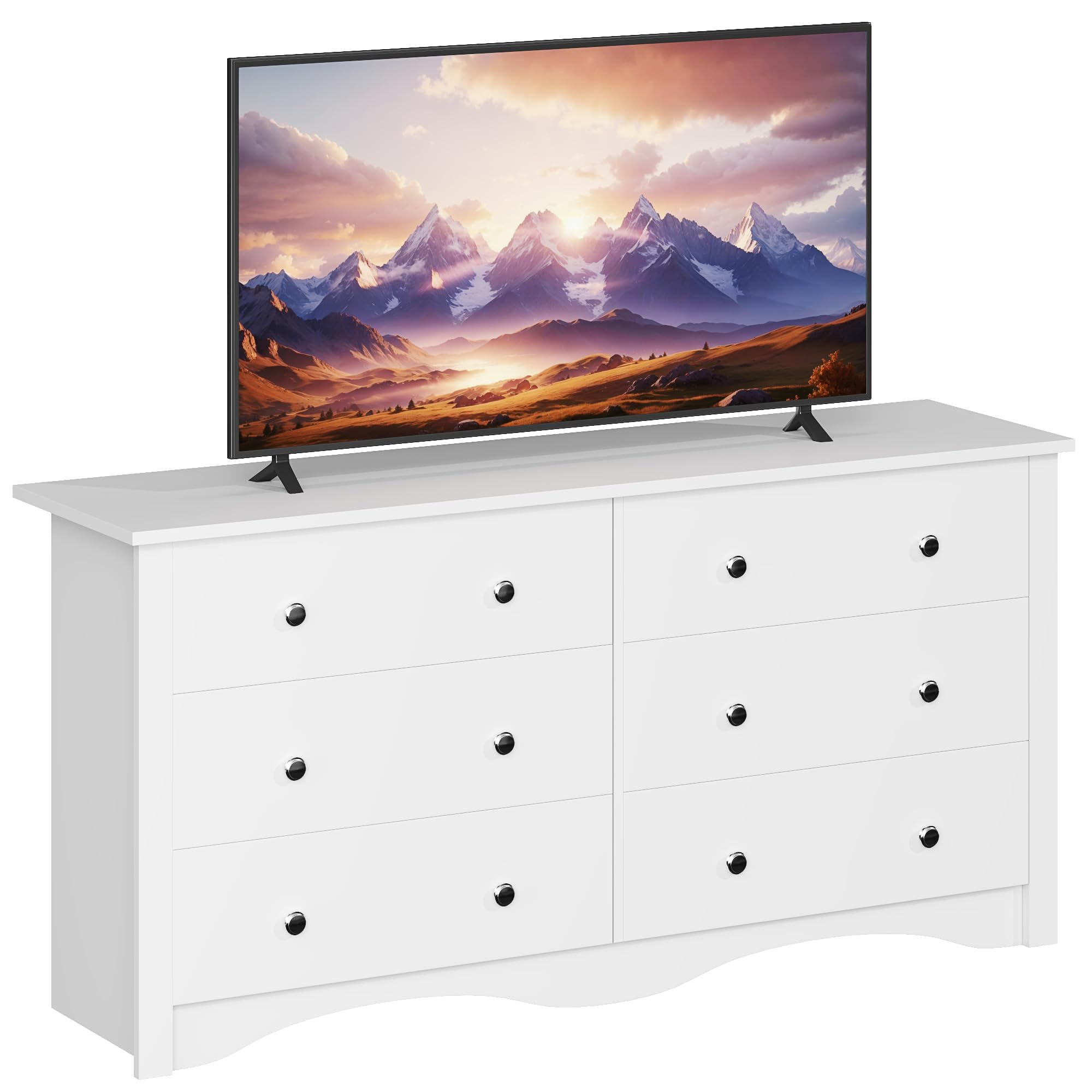 Furmax 6-Drawer Wooden Dresser for Bedroom & Living Room - White TV Stand with Storage for 65 Inch TVs - Perfect for Hallway, Entryway & Home Organization