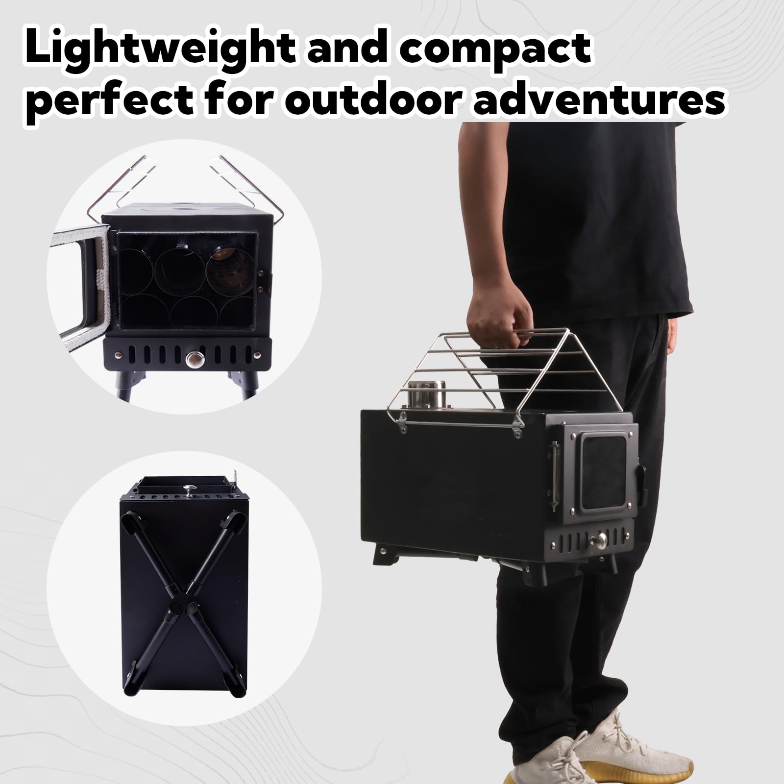 Portable Folding Wood Burning Camping Stove with Chimney Pipe & Spark Arrestor - Lightweight Outdoor Cooking Stove for Backpacking, Hiking, Emergency Survival & Tent Heating