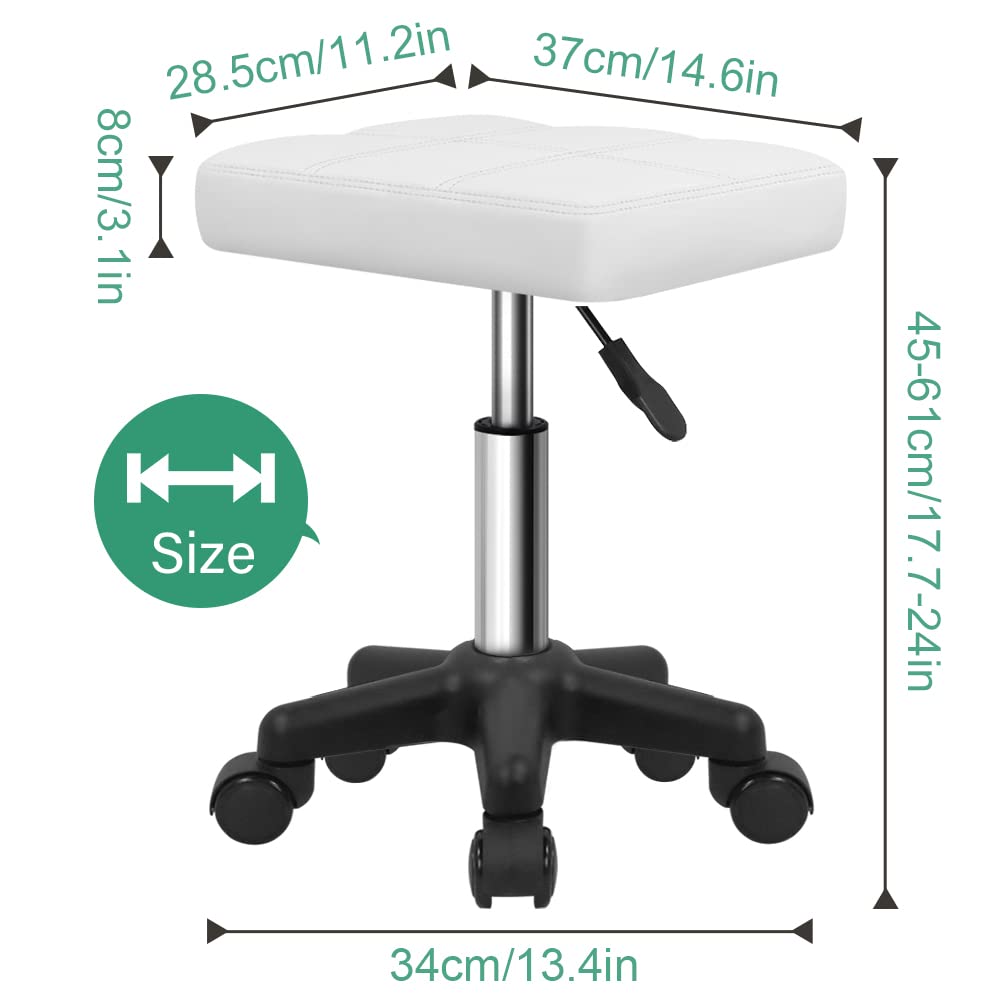 FURWOO Adjustable Height Rolling Stool with Wheels - Swivel Stool Chair for Spa, Salon, Massage - White | Perfect for Hairdressers, Makeup Artists & Beauty Professionals