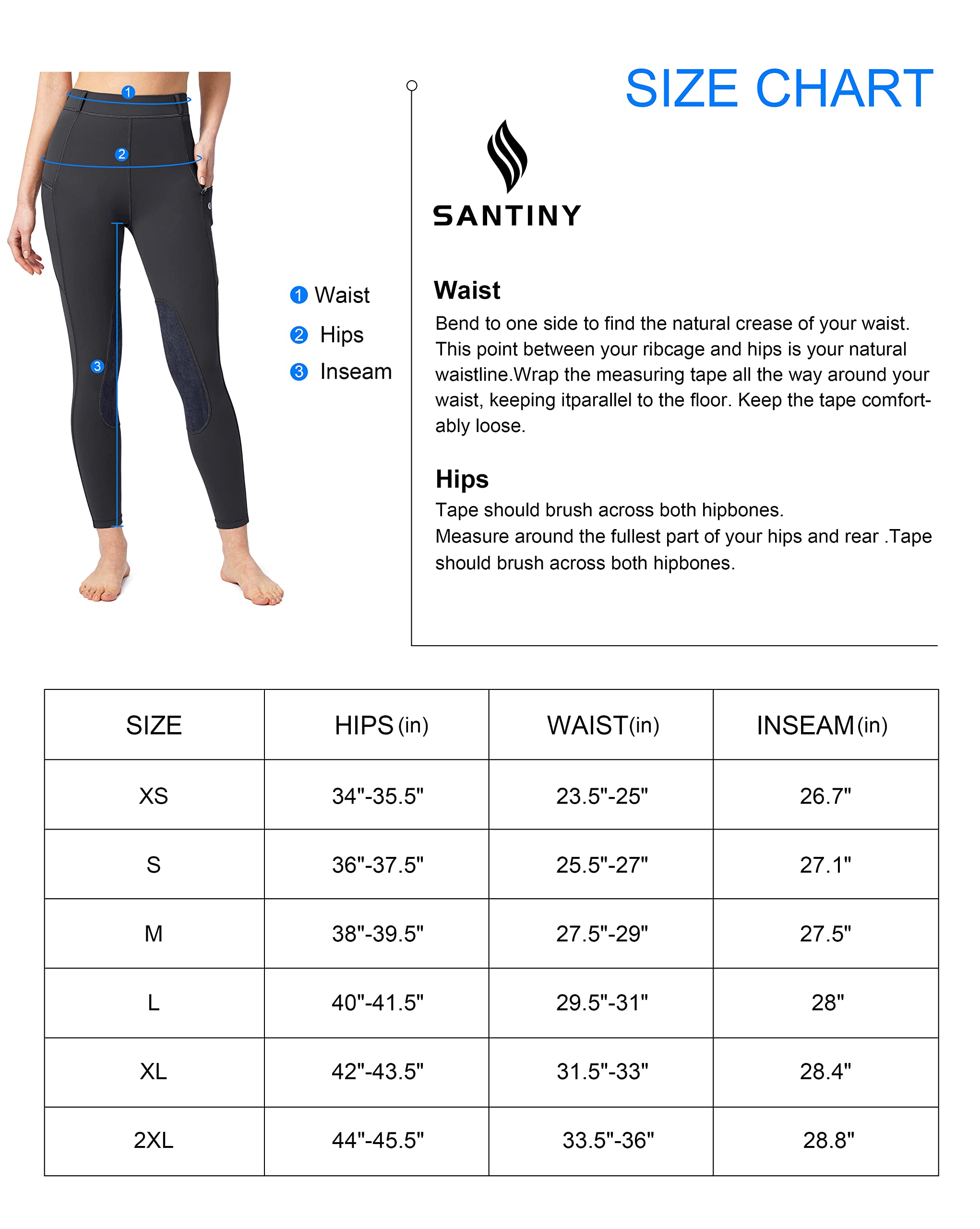 SANTINY Women's Equestrian Riding Pants with Zipper Pockets & Knee Patches - Breathable Schooling Tights for Horseback Riding, Training & Competition - Perfect for English & Western Riding Styles