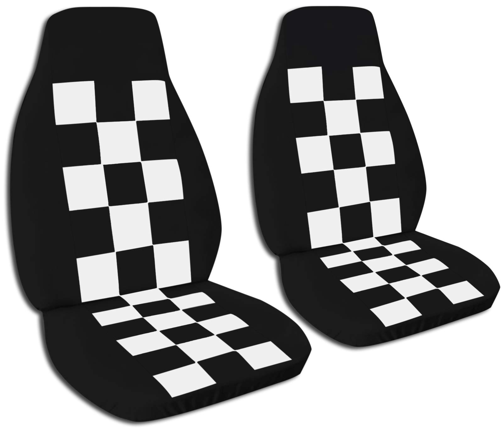 Black & White Checkered Car Seat Covers - Universal Fit for Cars, Trucks, Vans, RVs & SUVs - Semi-Custom Design with 21 Color Options - Perfect for Road Trips, Daily Commutes & Vehicle Protection