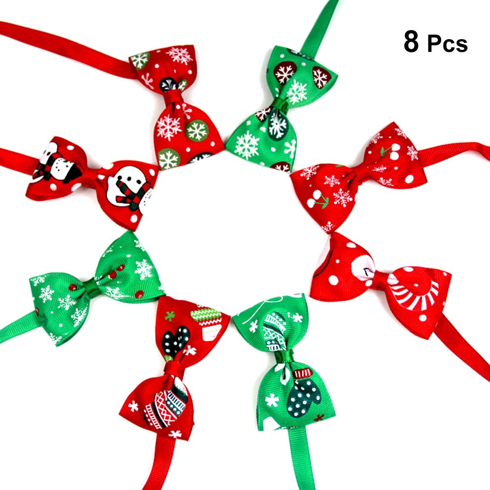 8Pcs Christmas Pet Dog Bow Ties - Adjustable Dog Collar Neckties for Small Medium Large Dogs - Festive Holiday Dog Accessories (Mixed Colors) - Perfect for Christmas Photos, Parties & Family Gatherings