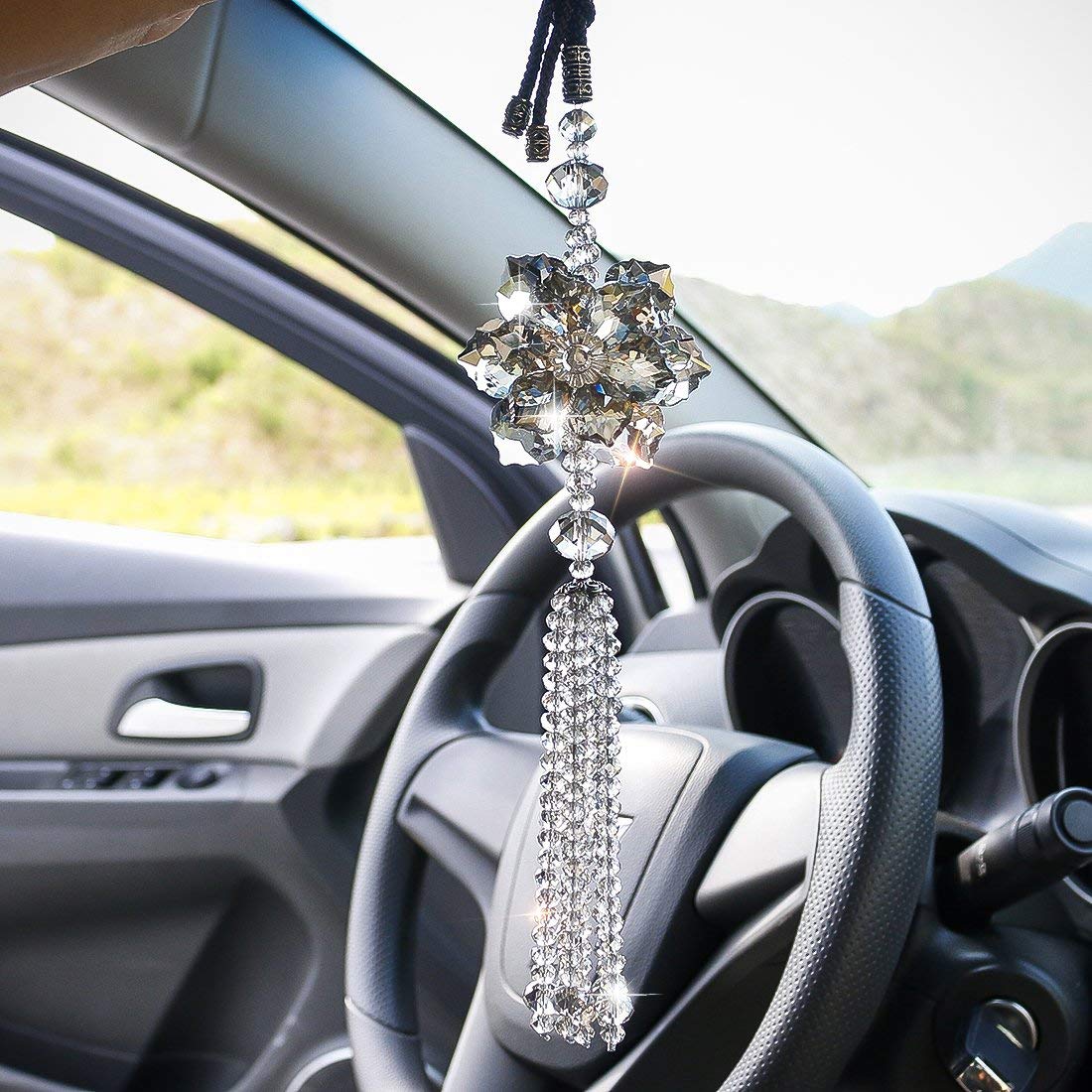Lucky Crystal Car Charm Pendant - H&D HYALINE & DORA Elegant Auto Rear View Mirror Hanging Decor for Good Luck | Perfect Car Accessory Gift for Women & Men | Ideal for Daily Commute, Road Trips & Protection