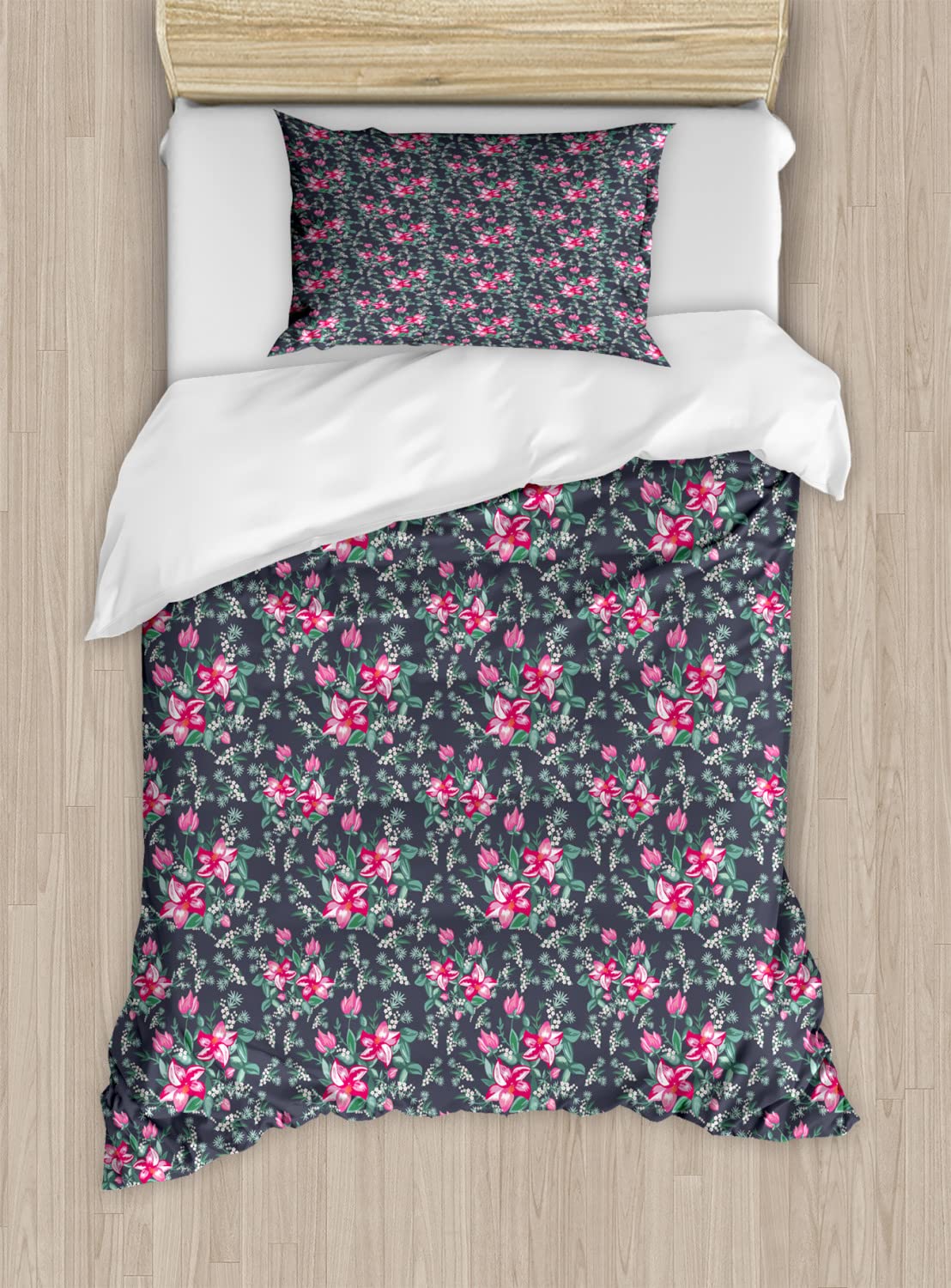 Ambesonne Floral Duvet Cover Set - Queen Size 2-Pack with 4 Pillowcases, Vibrant Summer Flower Bouquet & Wild Herbs Design, Soft Bedding for Cozy Bedroom Decor | Perfect for Guest Rooms, Master Bedrooms & Seasonal Home Refresh