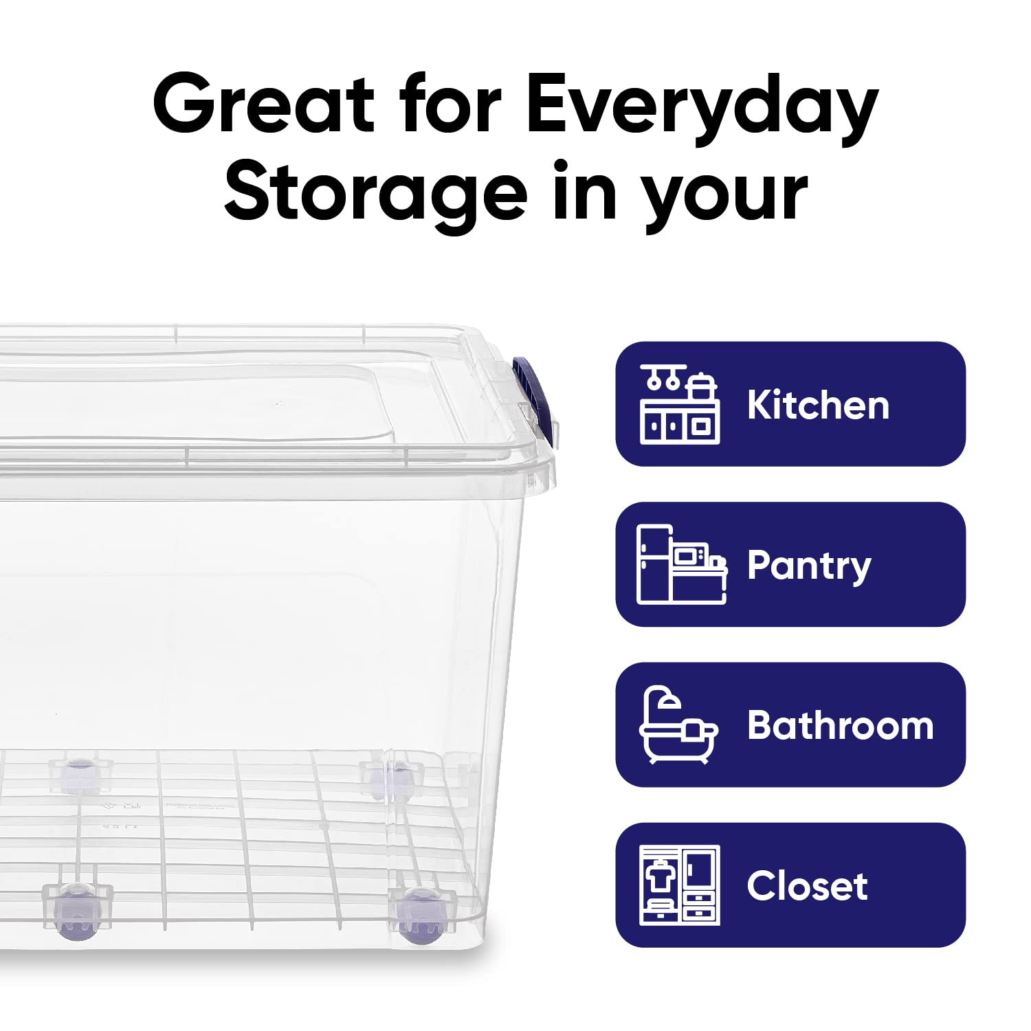 Superio Clear Plastic Storage Bins with Lids - 44 Quart Stackable Organizing Containers (2 Pack) | BPA Free & Odor Free | Perfect for Home, Dorm, Pantry & Closet Organization