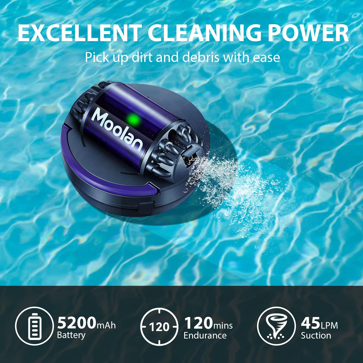 MOOLAN X1 Cordless Robotic Pool Vacuum Cleaner - 120 Min Runtime, Dual-Motor, Self-Parking for Above/In-Ground Pools up to 914 Sq Ft - Ideal for Weekly Pool Maintenance & Quick Cleanups
