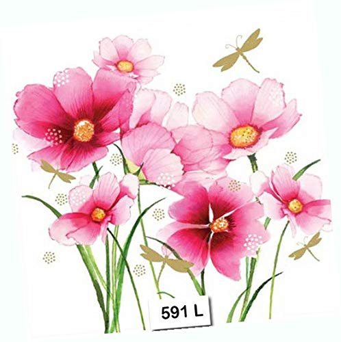 Pink Floral Watercolor Paper Napkins - Decorative Luncheon Napkins 6.5x6.5 Inch - Set of 4 Folded Party Napkins for Wedding, Baby Shower & Tea Party Decorations