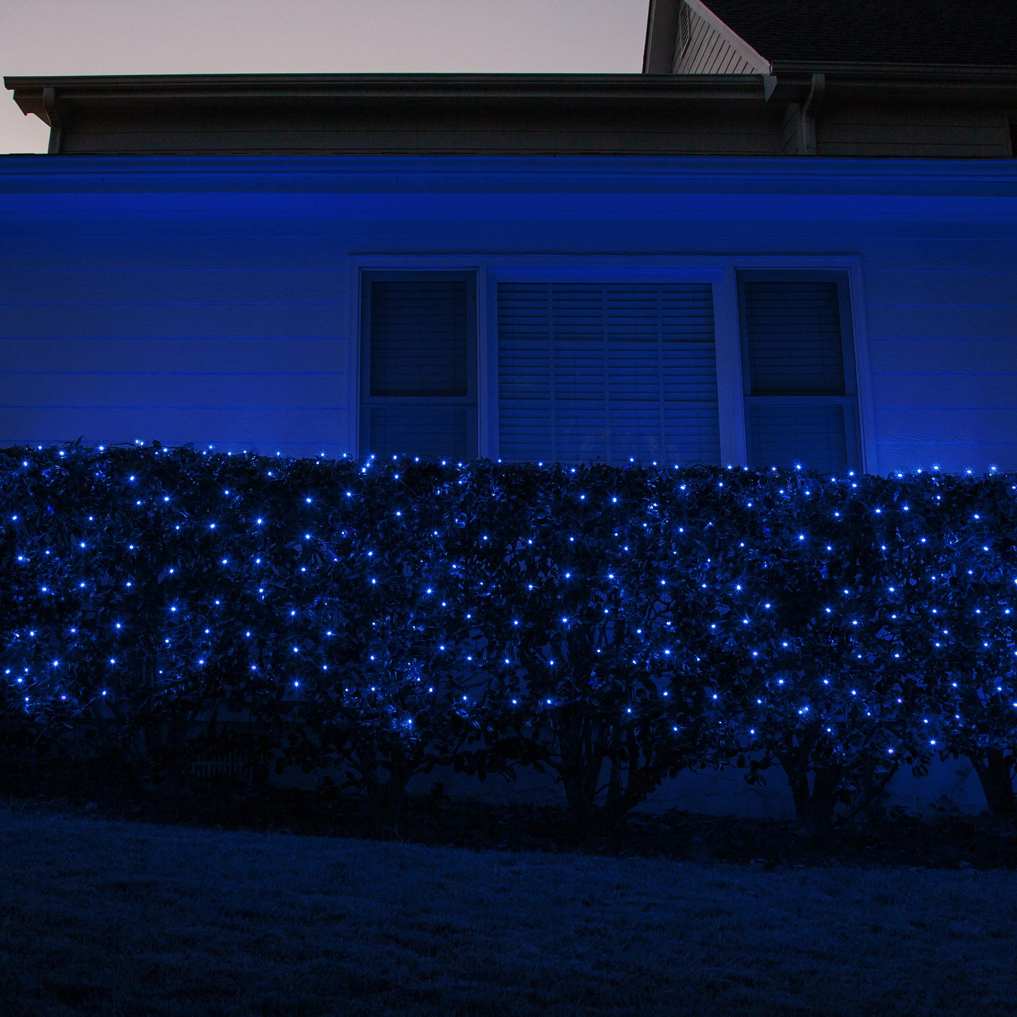 Blue Christmas Net Lights - 4’x6’ Outdoor Warm White LED Net Lights with 150 Lights on Green Wire for Holiday Decorations | Perfect for Trees, Bushes, and House Exteriors