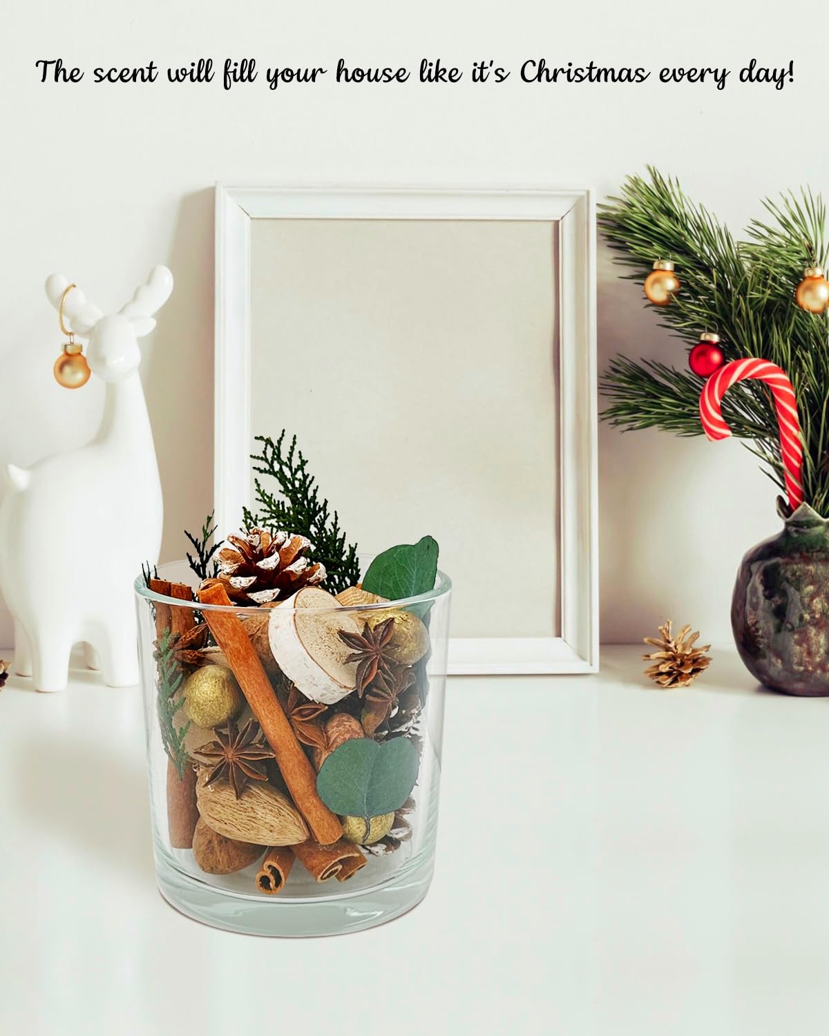 Apragaz Christmas Potpourri - Evergreen Holiday Vase Filler with Cinnamon Sticks, Anise, Cedar Branches & Pine Cones | Super Cedar Scented | Perfect for Christmas Decor, Table Centerpieces & Festive Home Fragrance