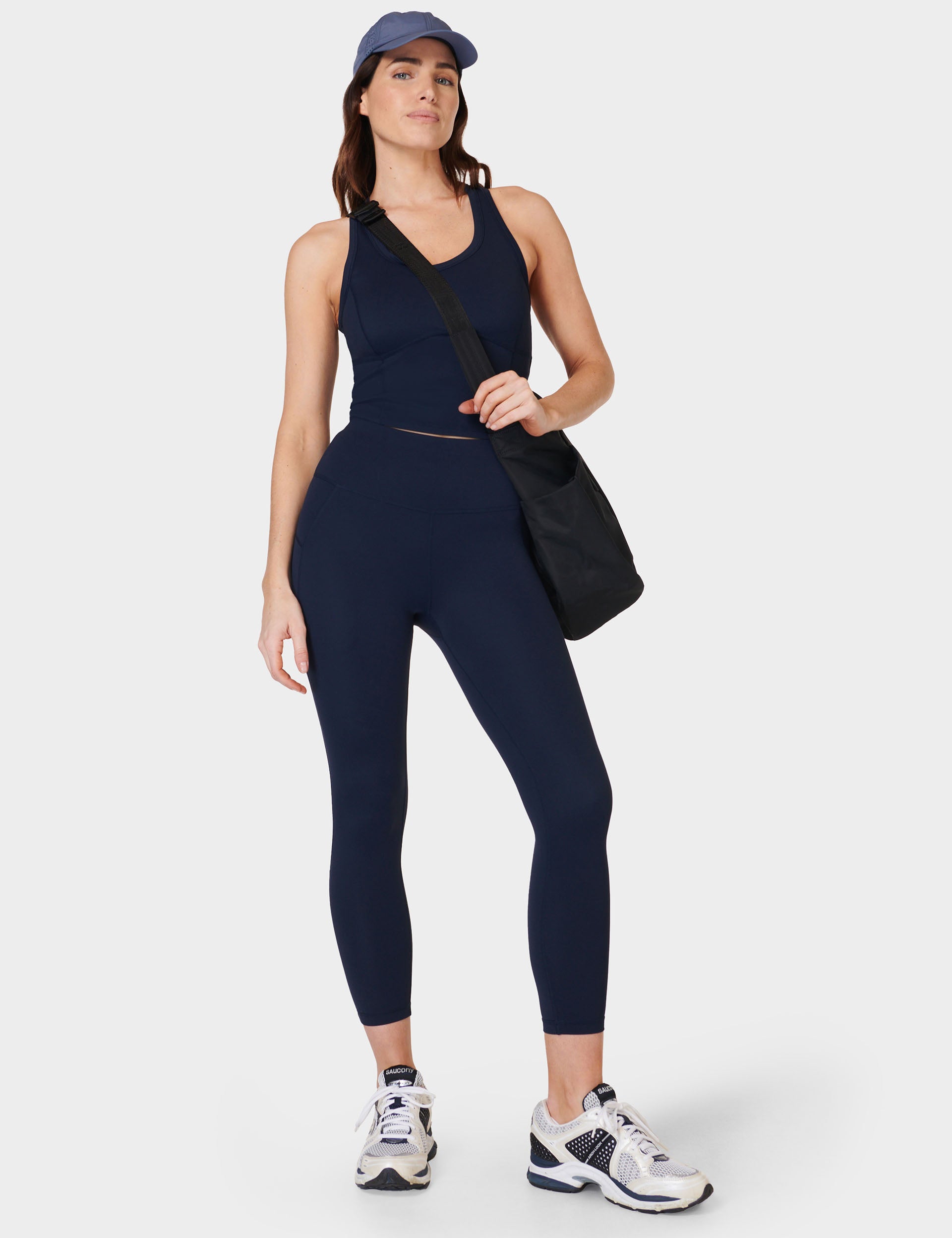 High-Waisted 7/8 Leggings for Women - Navy Blue Yoga Pants - Perfect for Workouts, Running & Everyday Comfort