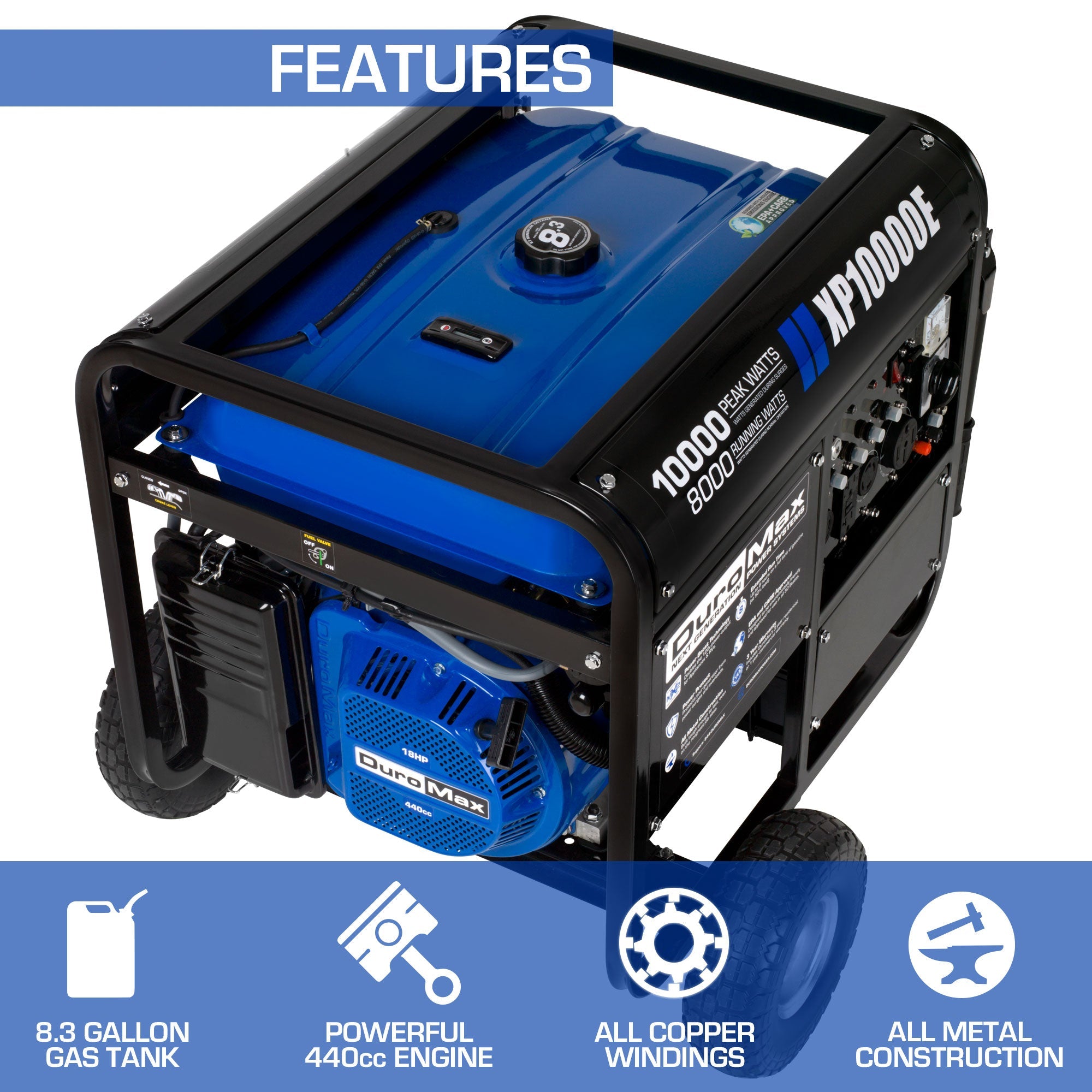 10,000 Watt Portable Gasoline Generator - Powerful Backup Power for Home, Camping & Emergency Use