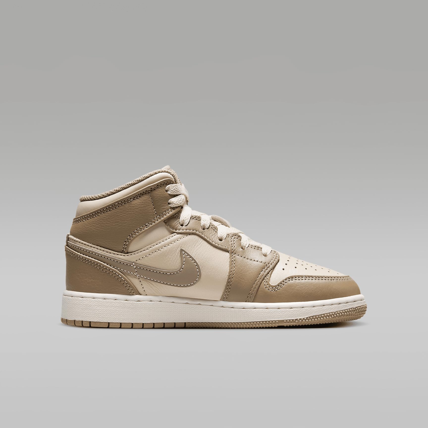 Jordan 1 Mid Legend LT Big Kids Sneakers - Brown/Khaki-Phantom (HF4781-203) - Size 7 | Comfortable Basketball Shoes for Boys & Girls | Perfect for School, Sports & Casual Wear