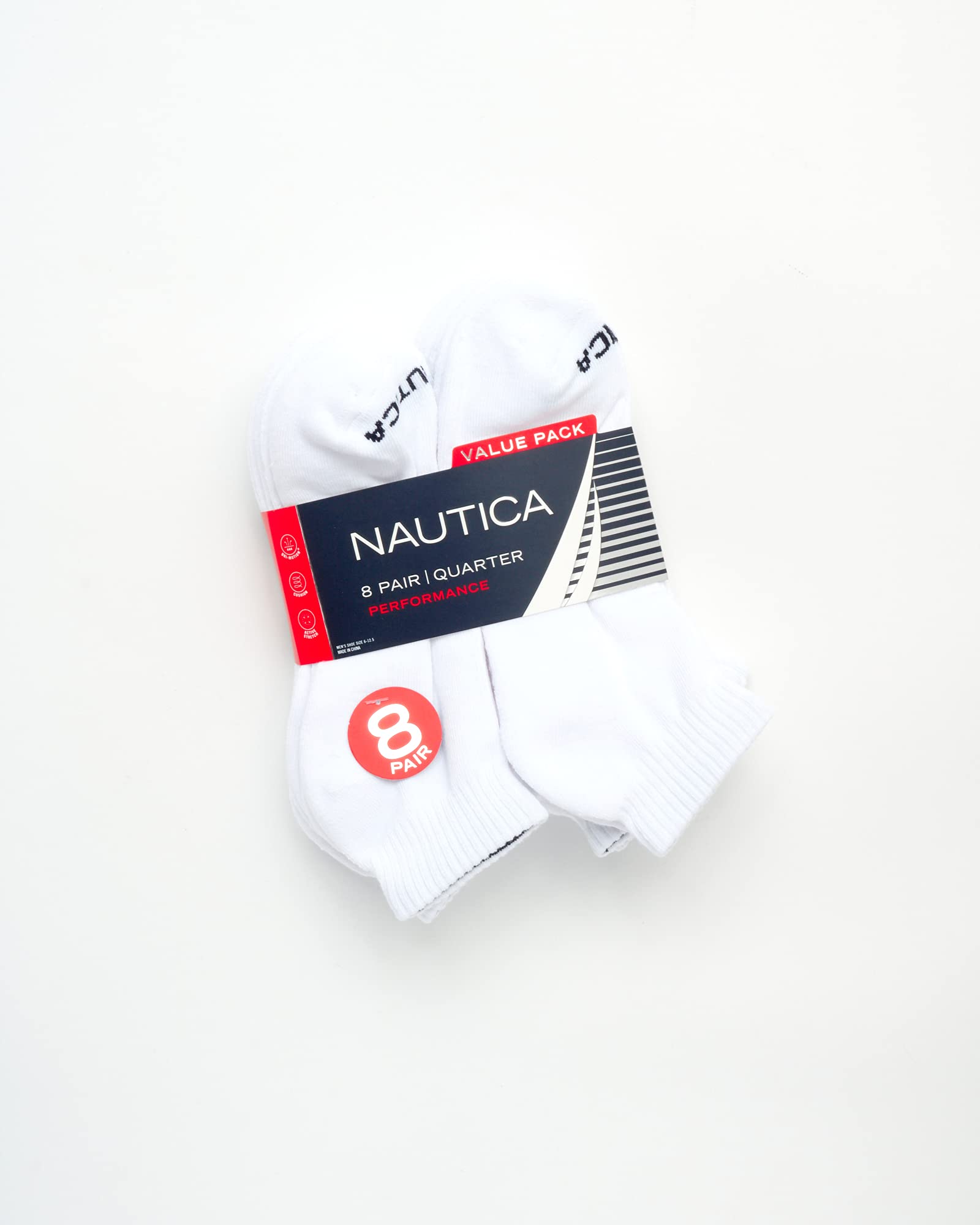 Nautica Men's Quarter Socks 8-Pack - Breathable Cushioned Athletic Ankle Socks for Running, Gym & Casual Wear - Comfortable Sports Socks for Men - Perfect for Workouts, Hiking & Everyday Use