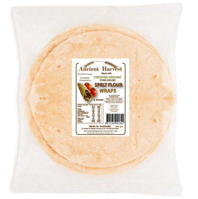 Organic Spelt Flour Wraps by ANCIENT HARVEST - 220g | Gluten-Free, Non-GMO, Vegan | Perfect for Wraps, Tacos & Healthy Snacks
