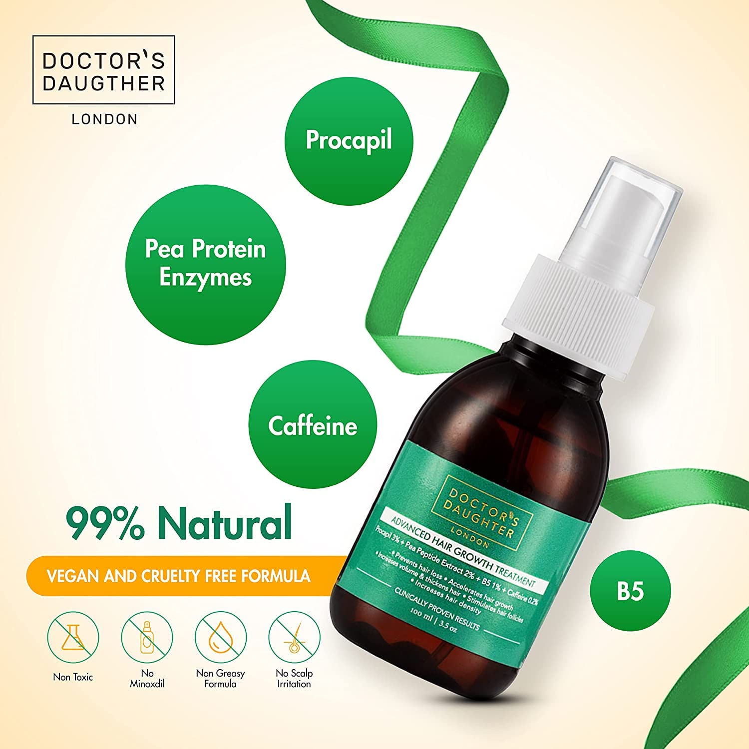 Doctor's Daughter Hair Growth Serum with Rosemary Oil Extract - Natural Hair Loss Treatment for Men & Women - Organic Hair Regrowth Spray with Biotin, Pea Protein & Caffeine | Promotes Thicker, Healthier Hair for Daily Use & Styling