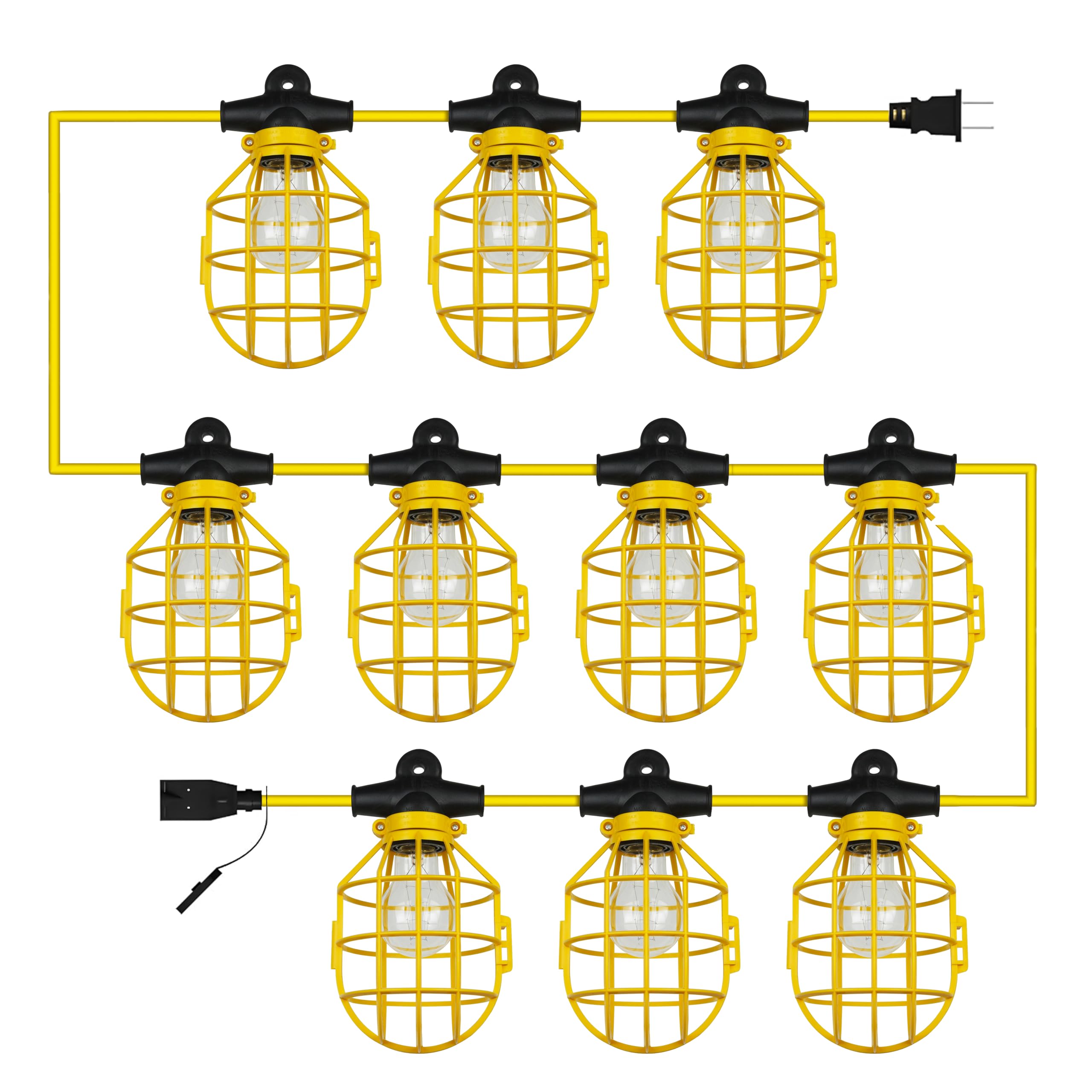 Sunlite 100ft Construction Cage String Lights - 10 E26 Medium Base Sockets, 150W Max per Bulb (Bulbs Not Included) - ETL Certified for Indoor/Outdoor Use - Perfect for Job Sites, Attics, Crawl Spaces & Decorative Lighting