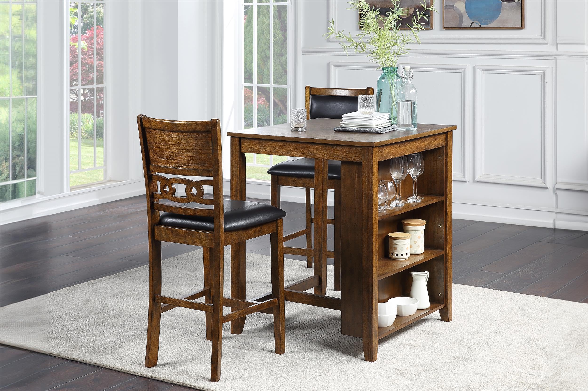 Classic Brown 30-Inch Gia Counter Table Set with 2 Chairs & Storage Shelf - Perfect for Kitchen Islands, Breakfast Nooks & Small Dining Spaces