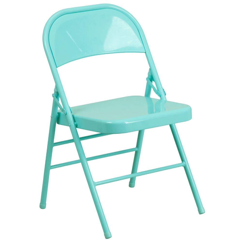 Flash Furniture 2-Pack HERCULES COLORBURST Series Teal Metal Folding Chairs - Heavy Duty Triple Braced & Double Hinged for Indoor/Outdoor Events, Parties, Weddings, and Banquets