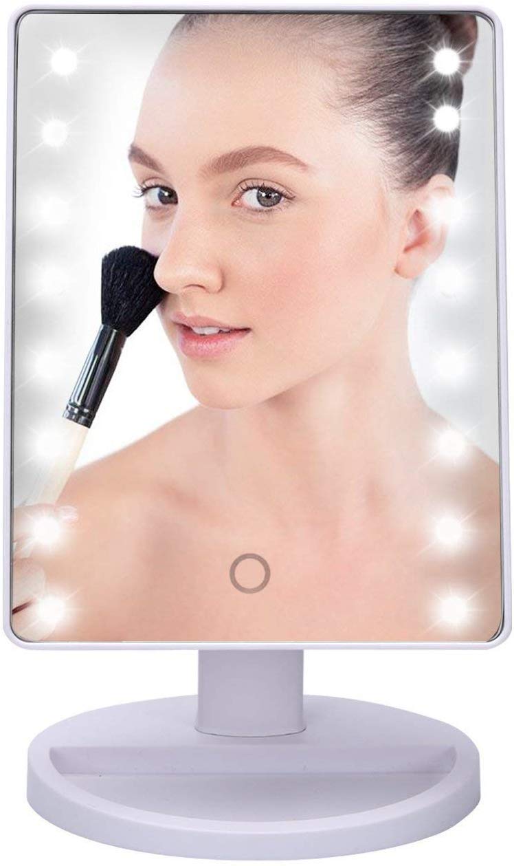 GION LED Makeup Mirror with Storage Tray - Touch Screen Vanity Mirror with Adjustable Brightness, Portable Tabletop Cosmetic Mirror for Home & Travel (Perfect for Bedroom, Bathroom & Dressing Room)
