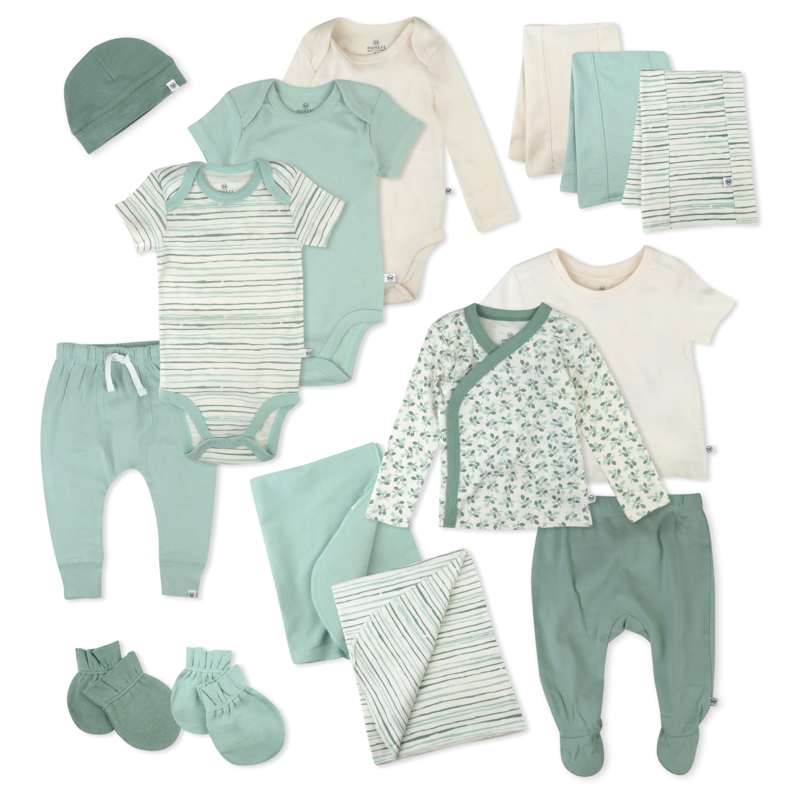 HonestBaby 15-Piece Organic Cotton Welcome Home Gift Set for Newborns - Soft Baby Clothes for Boys, Girls & Unisex Infants - Perfect for Hospital, Baby Showers & First Photos