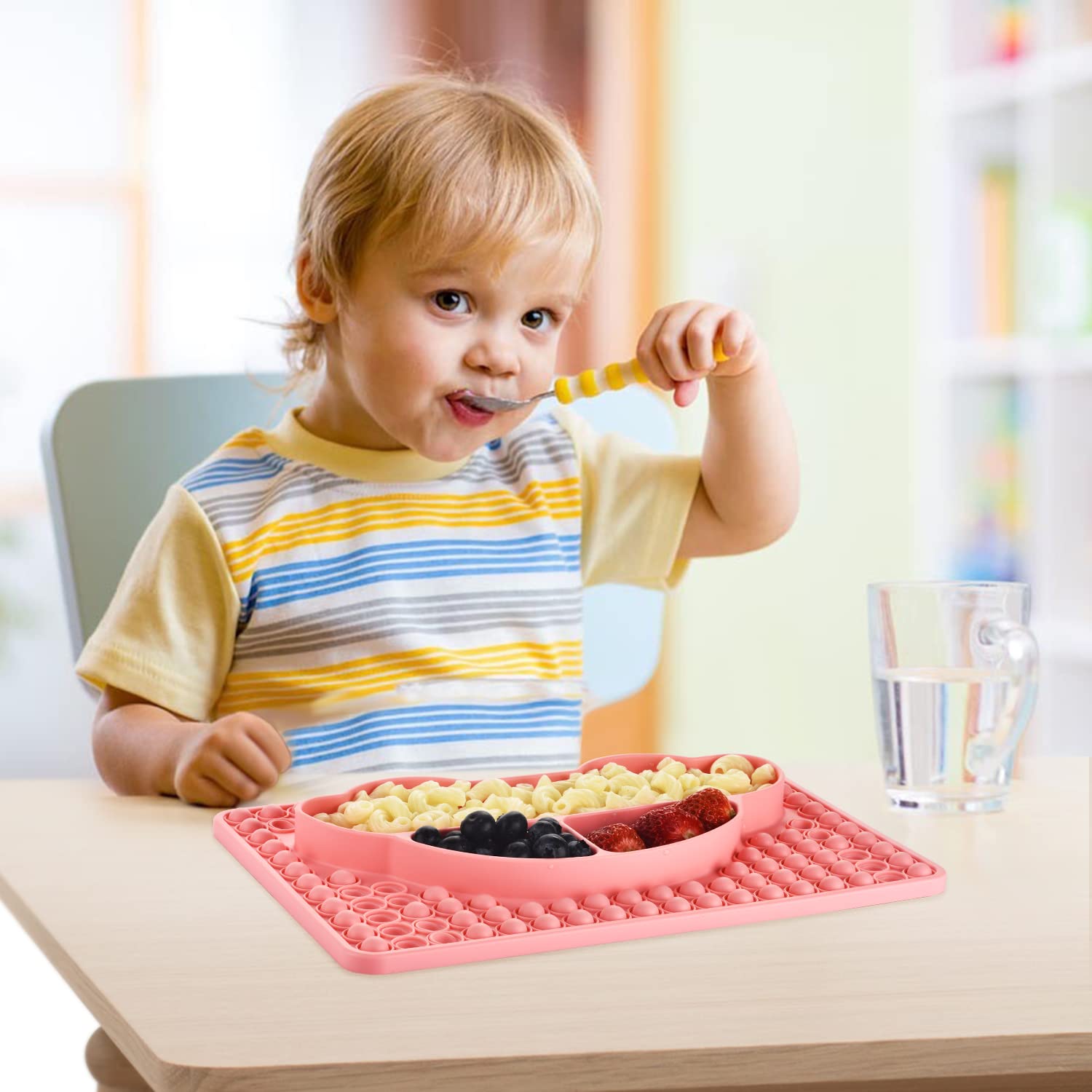 **Non-Slip Silicone Baby Plates with Divided Sections - BPA-Free Toddler Dish Set for Self Feeding & Eating Training - Built-in Pop It Fidget Toy for Kids - Perfect for Mealtime, Snacks & Sensory Play**