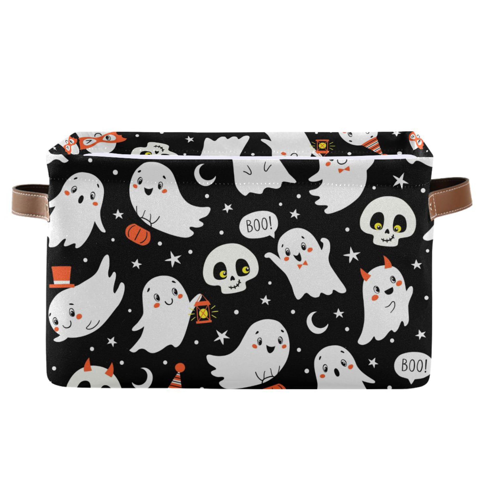Halloween Ghost Storage Basket - Collapsible Waterproof Canvas Toy Bin with Leather Handles for Home, Office, Bedroom - Perfect for Holiday Decor, Closet Organization & Gift Giving (1PC)