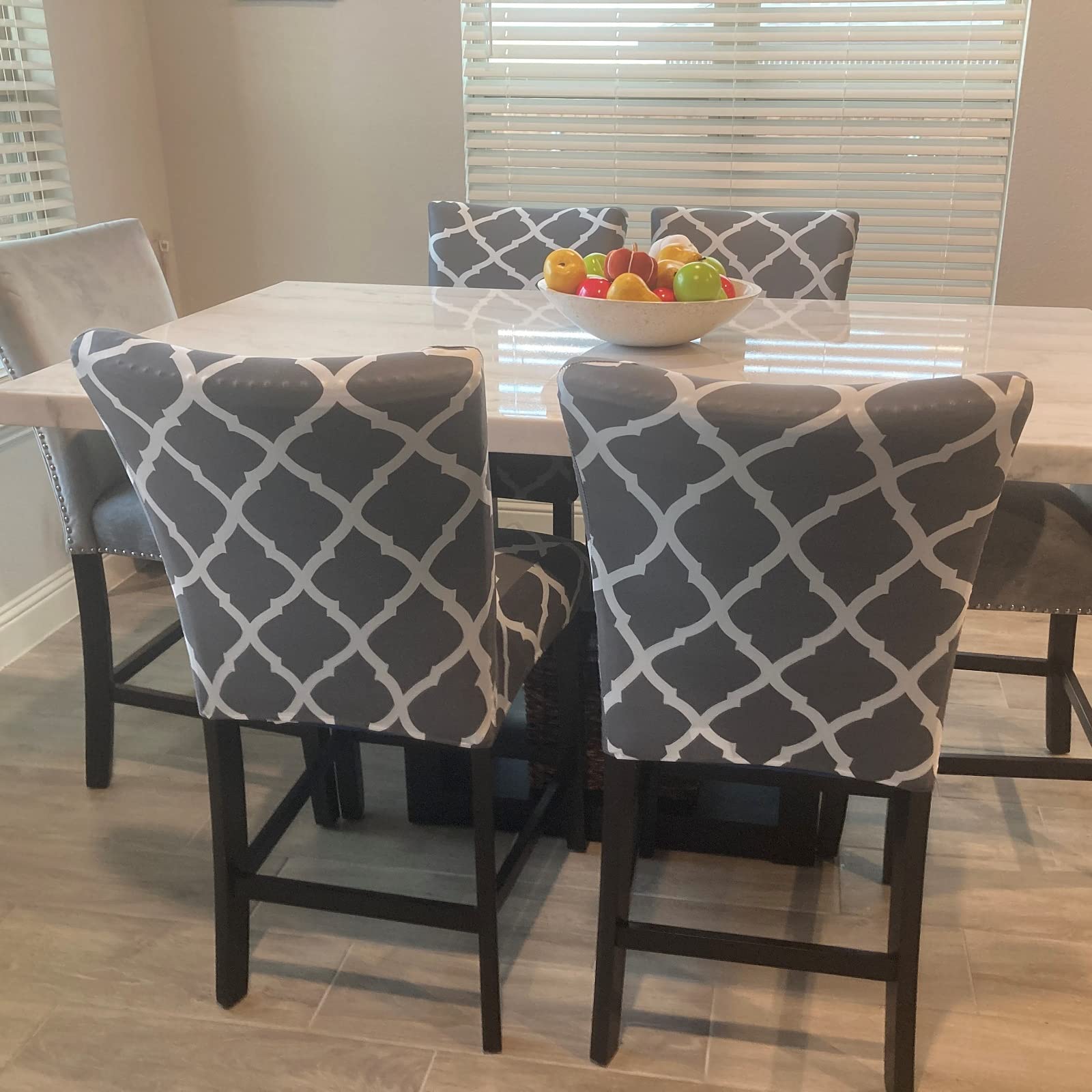Stretch Washable Bar Stool Covers Set of 2 - Counter Height Chair Seat Covers for Kitchen, Dining Room & Cafe - Rhombus Grey Design - Perfect for Home Decor, Restaurant Upgrade & Indoor Furniture Protection