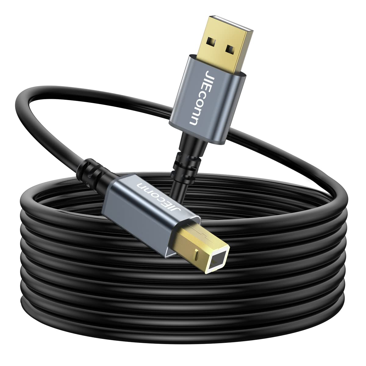 4ft USB Printer Cable A to B Midi Cord - Compatible with Canon, HP, Epson Printers - High-Speed Data Transfer for Home & Office Use (Gray)