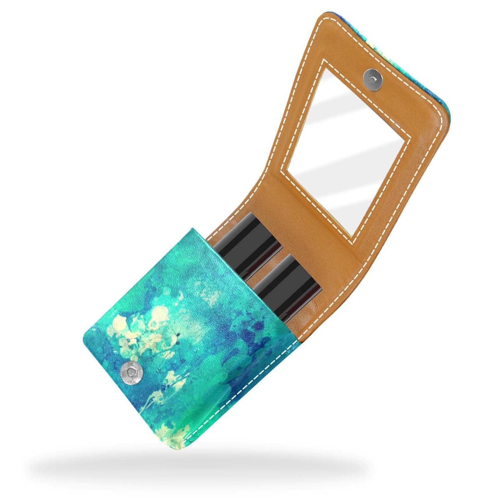 Personalized Lipstick Case - Portable Makeup Bag & Cosmetic Pouch Organizer with Abstract Watercolor Design (Green) - Perfect for Travel, Daily Use & Gift Giving